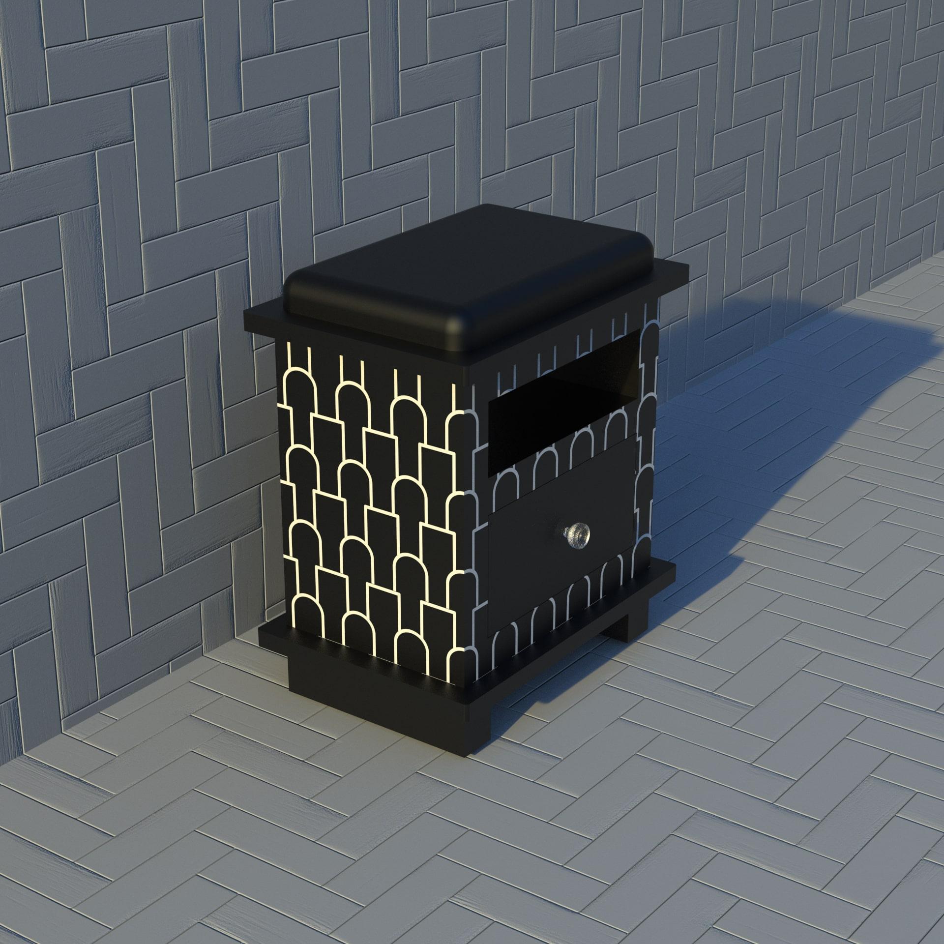 Inlay Mush Inspired Black Night Stand, Side Table by Artisanal For Sale