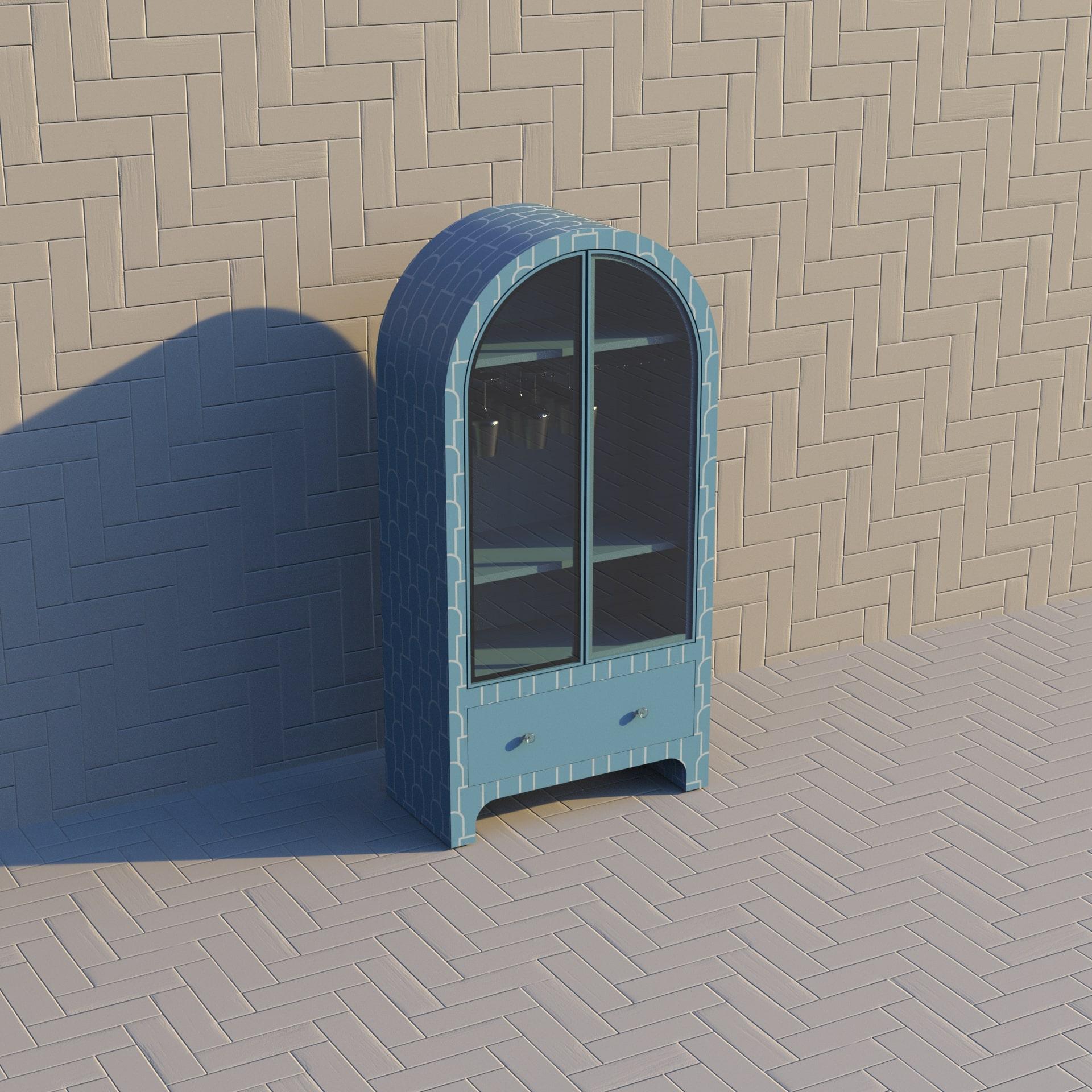 Art Deco Mush Inspired Blue Bar Cabinet by Artisanal For Sale