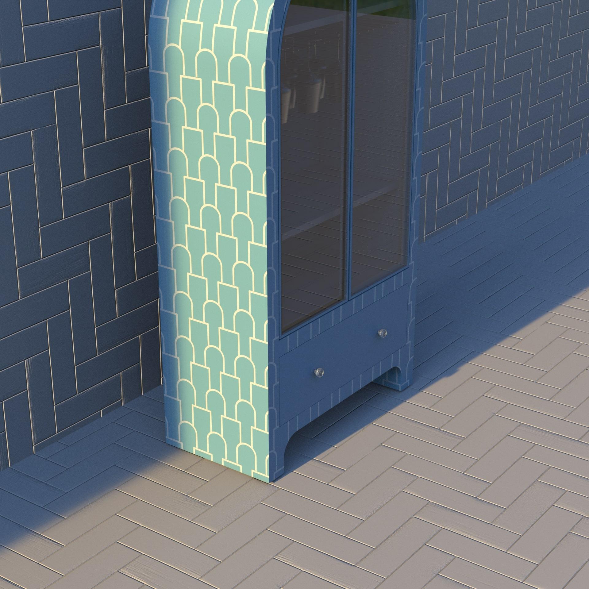 Indian Mush Inspired Blue Bar Cabinet by Artisanal For Sale