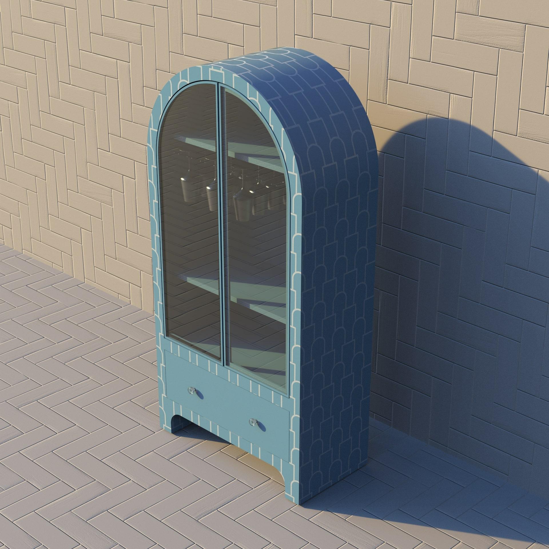 Inlay Mush Inspired Blue Bar Cabinet by Artisanal For Sale