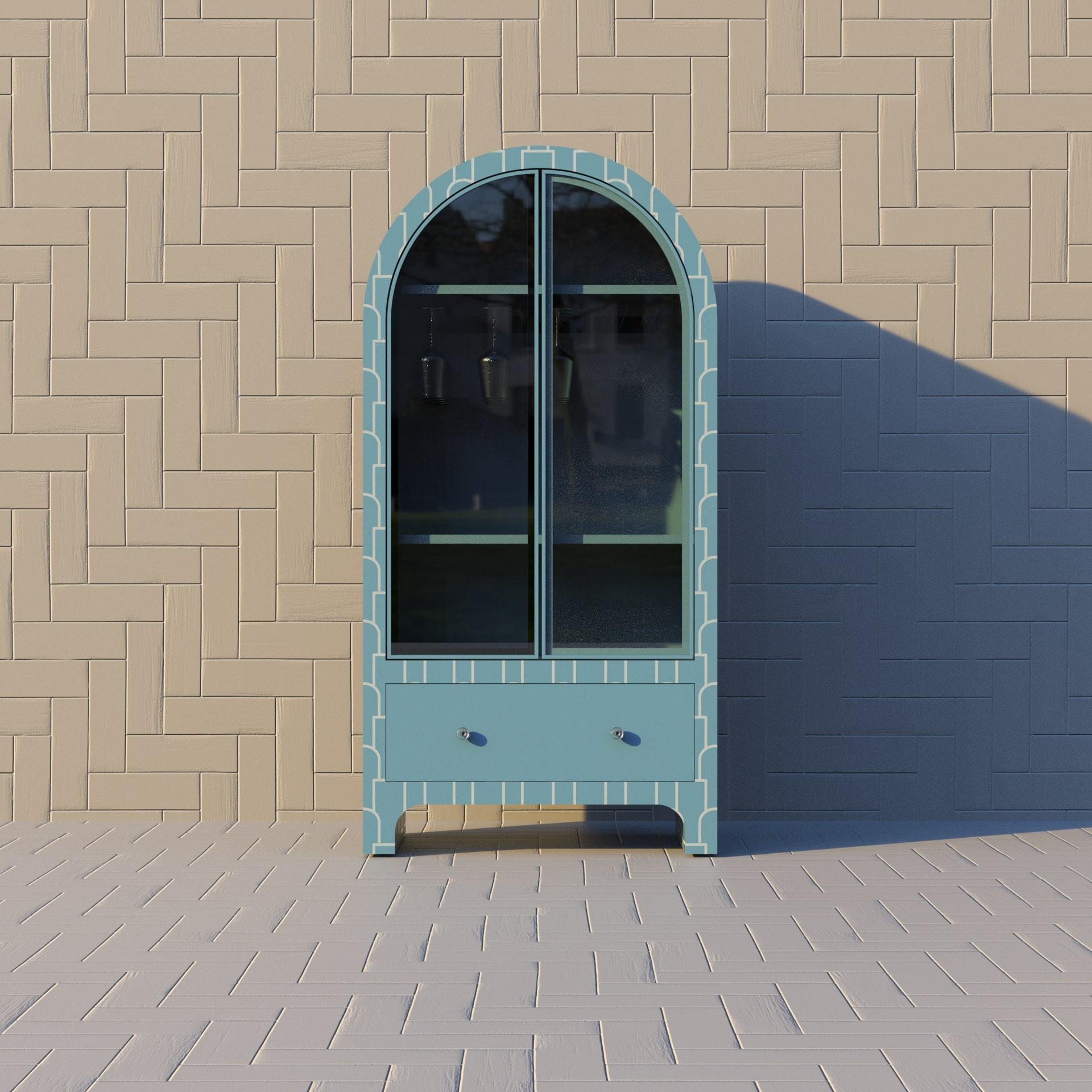 Bone Mush Inspired Blue Bar Cabinet by Artisanal For Sale