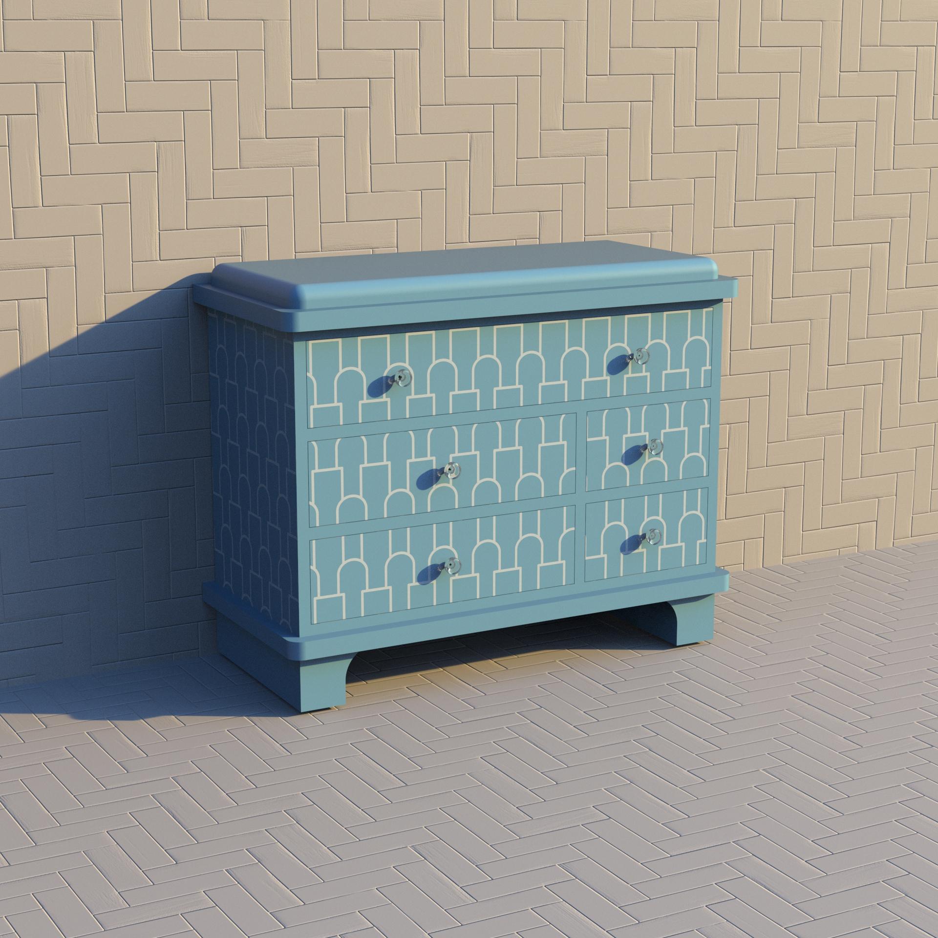 Art Déco Cassettiera blu ispirata a Mush di Artisanal in vendita
