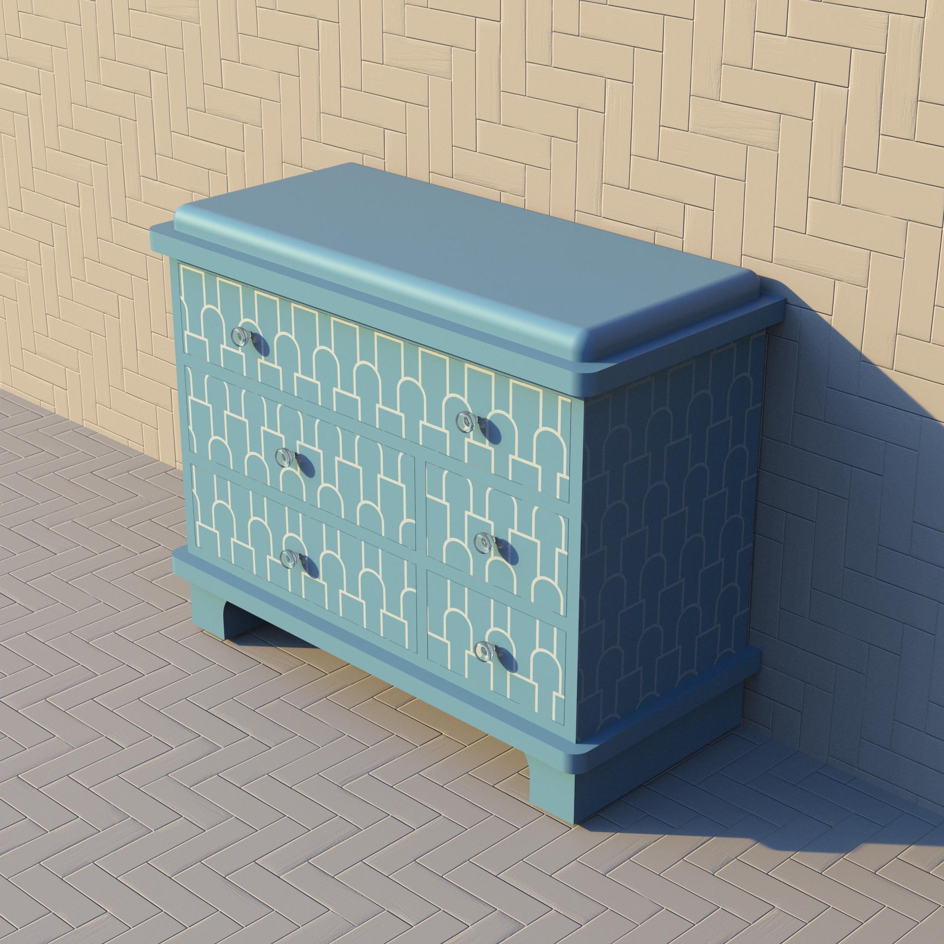 Intarsio Cassettiera blu ispirata a Mush di Artisanal in vendita