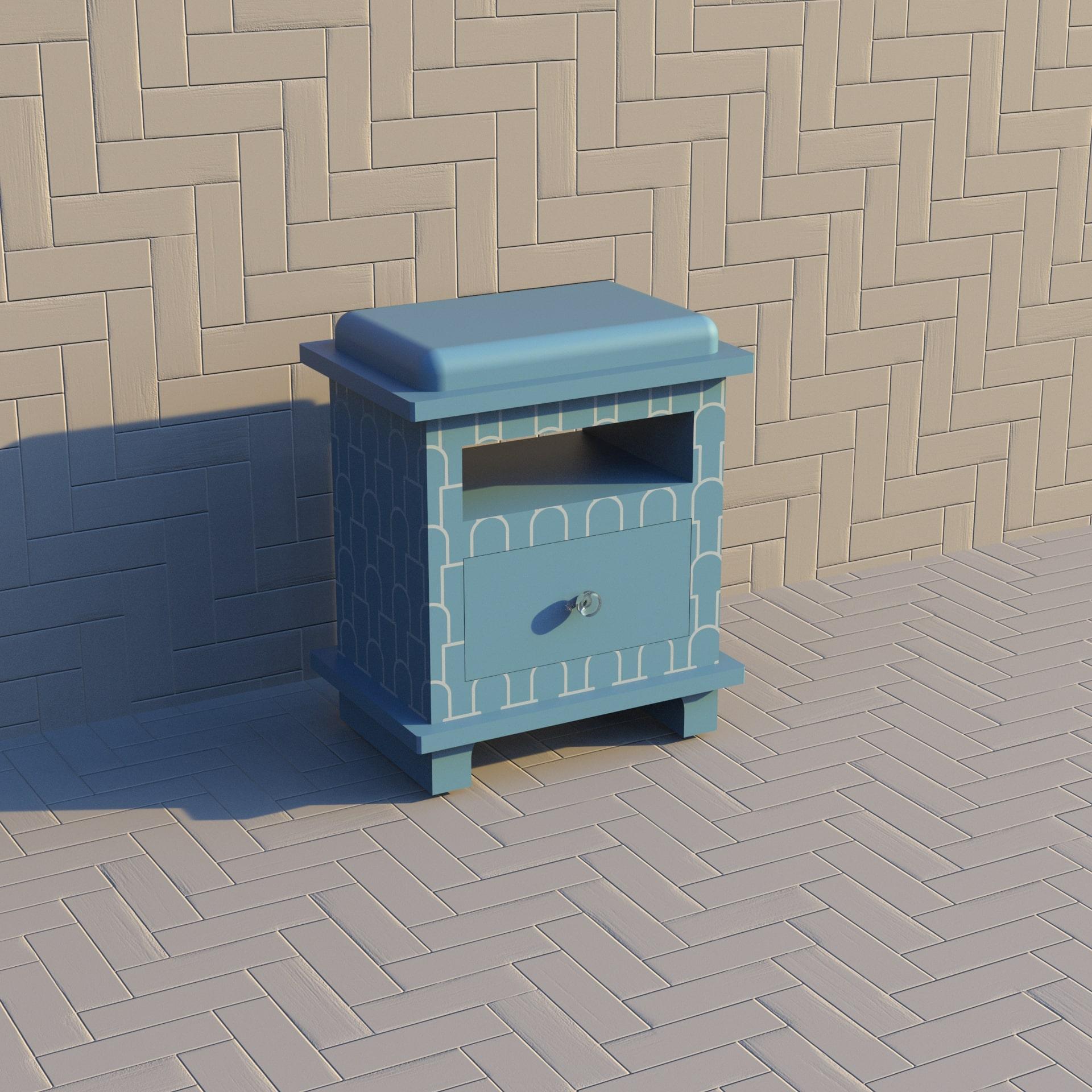Indian Mush Inspired Blue Night Stand, Side Table by Artisanal For Sale