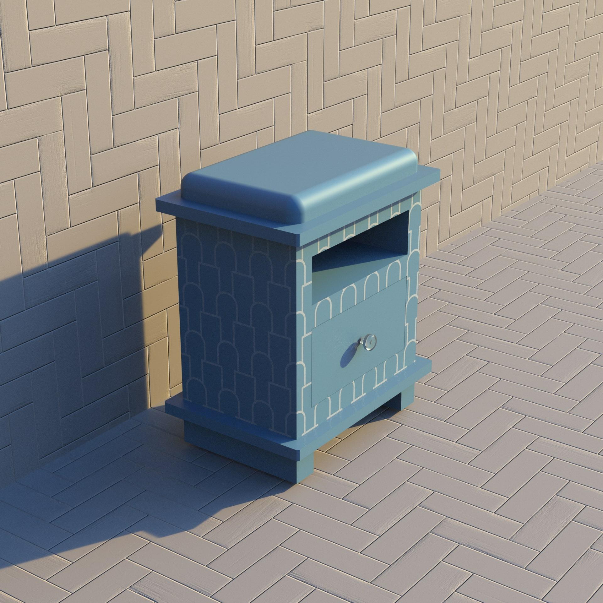 Inlay Mush Inspired Blue Night Stand, Side Table by Artisanal For Sale