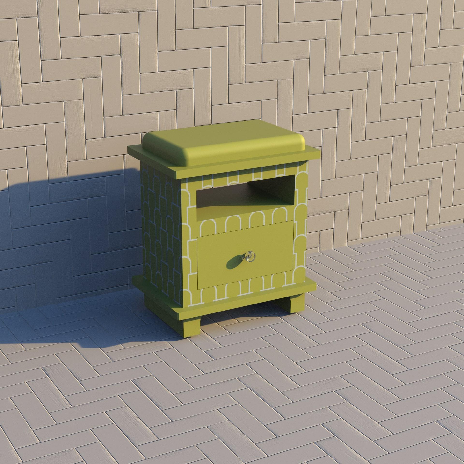 Indian Mush Inspired Lemon Yellow Night Stand, Side Table by Artisanal For Sale