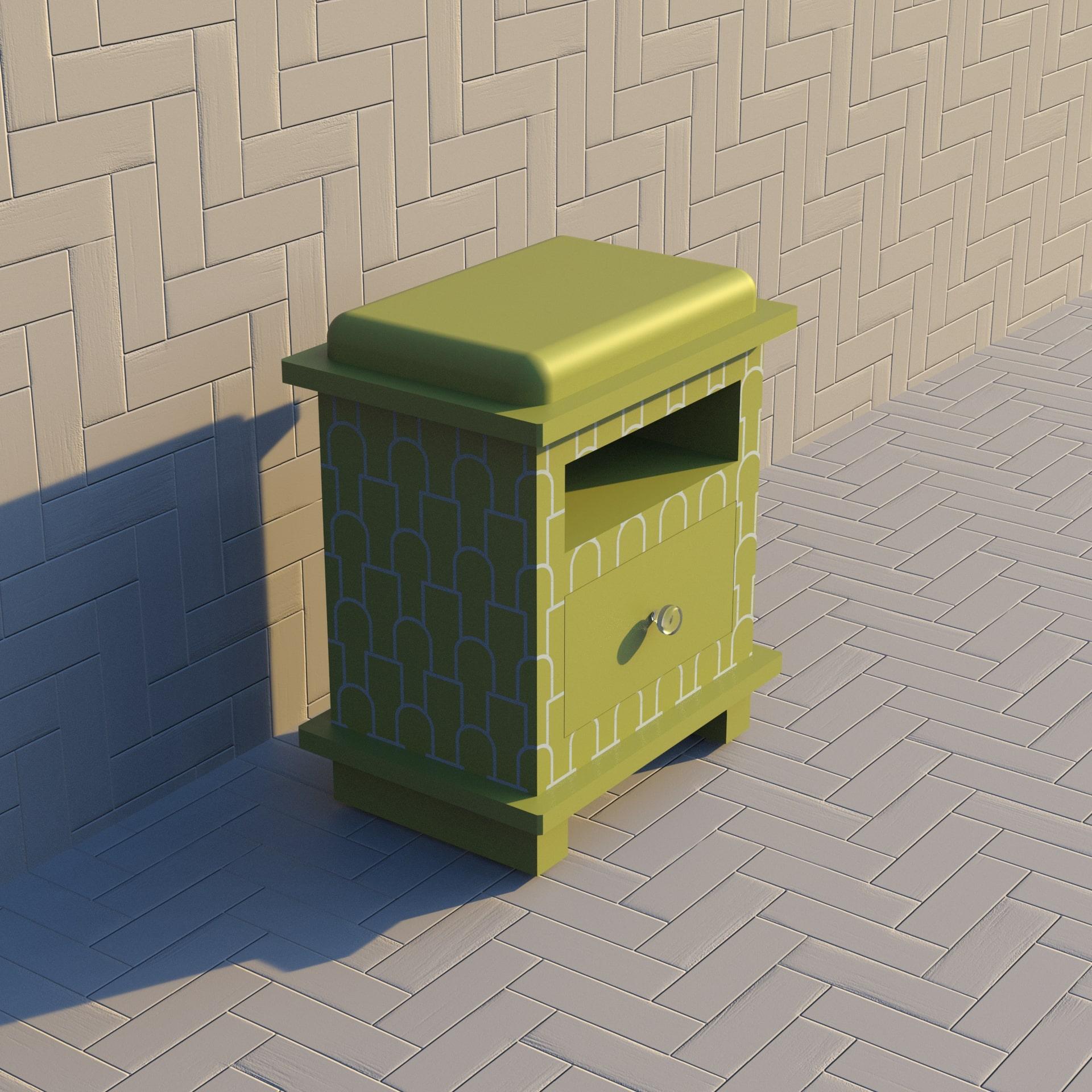 Inlay Mush Inspired Lemon Yellow Night Stand, Side Table by Artisanal For Sale