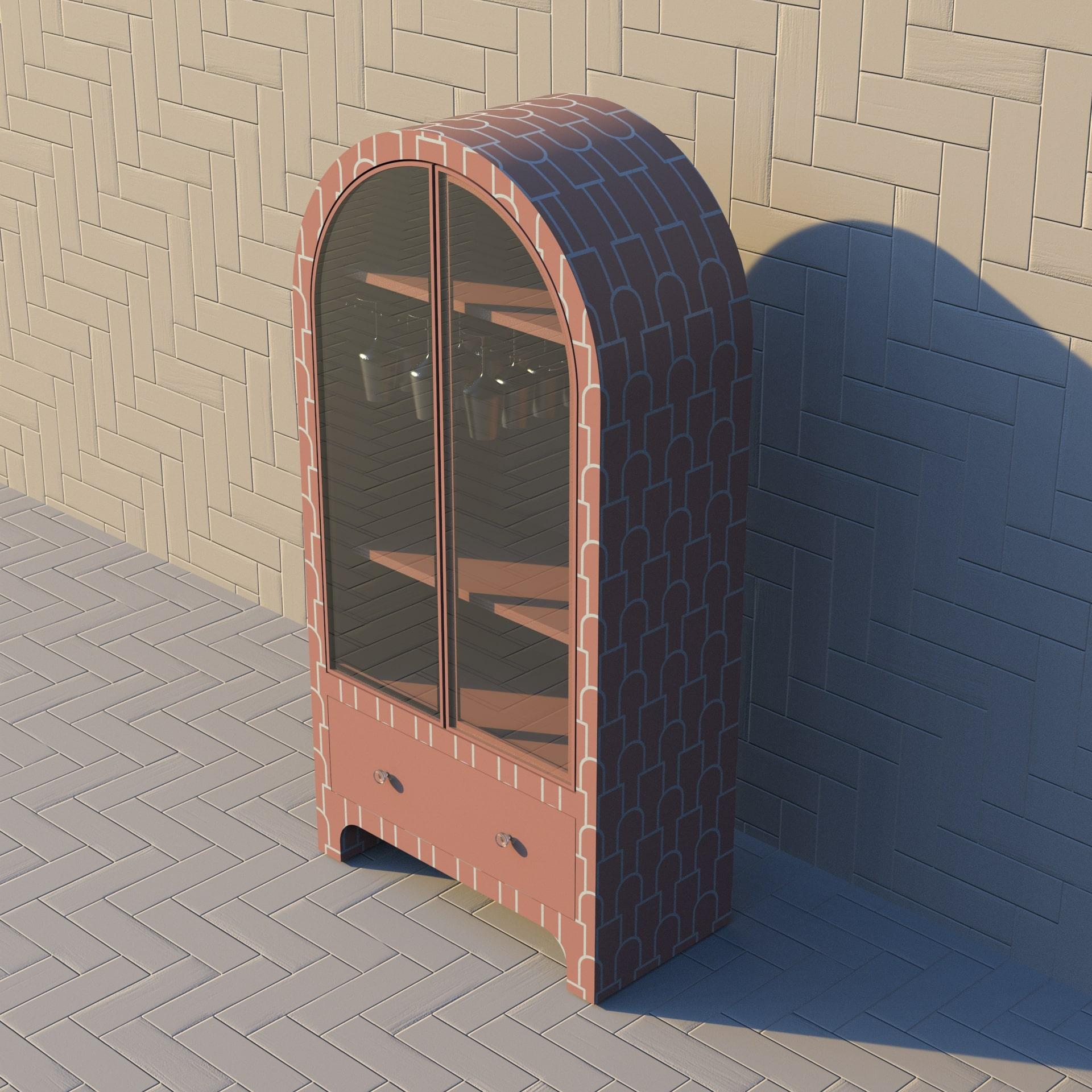 Inlay Mush Inspired Pink Bar Cabinet by Artisanal For Sale
