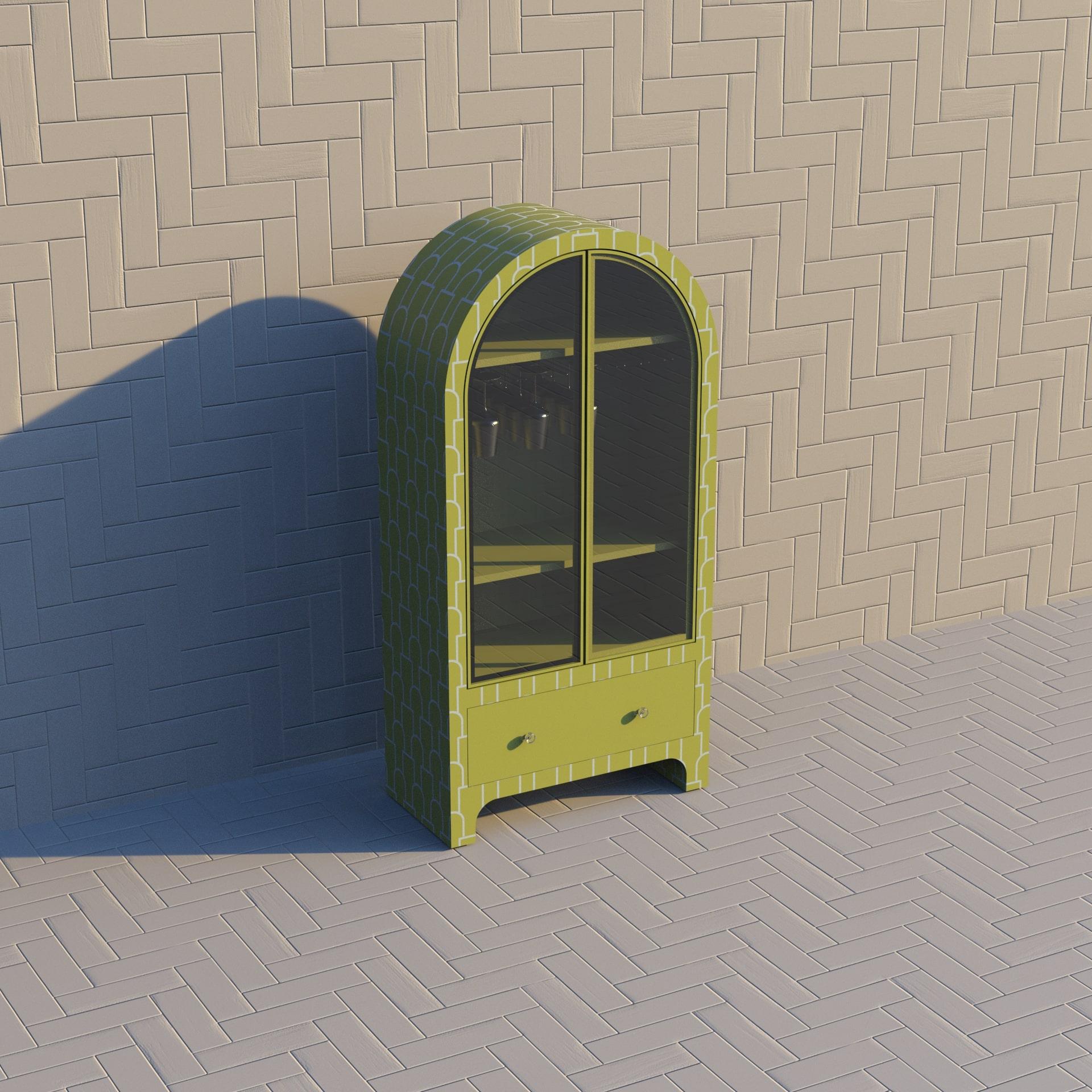 Art Deco Mush Inspired Yellow Lemon Bar Cabinet by Artisanal For Sale