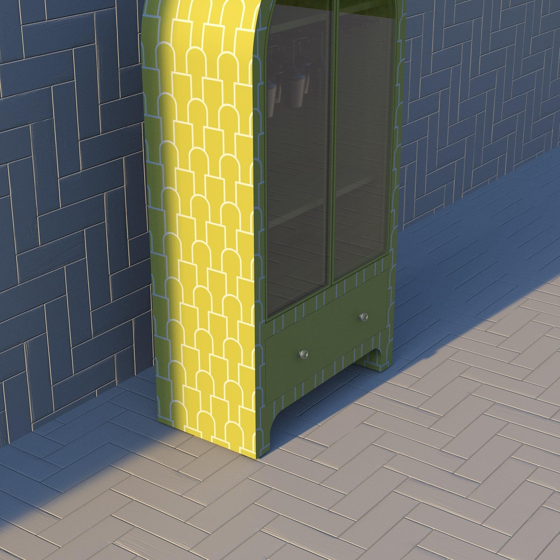 Indian Mush Inspired Yellow Lemon Bar Cabinet by Artisanal For Sale