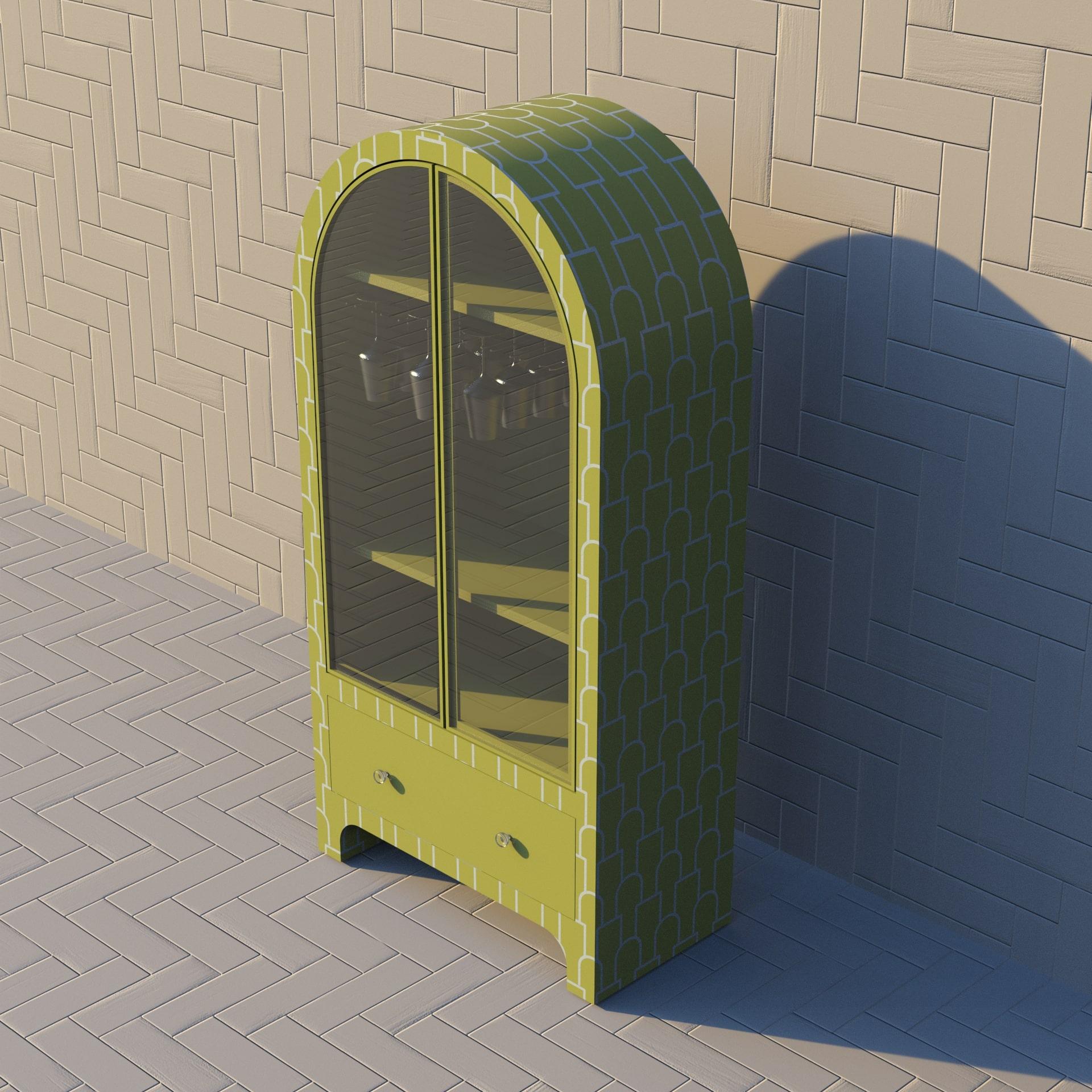 Inlay Mush Inspired Yellow Lemon Bar Cabinet by Artisanal For Sale