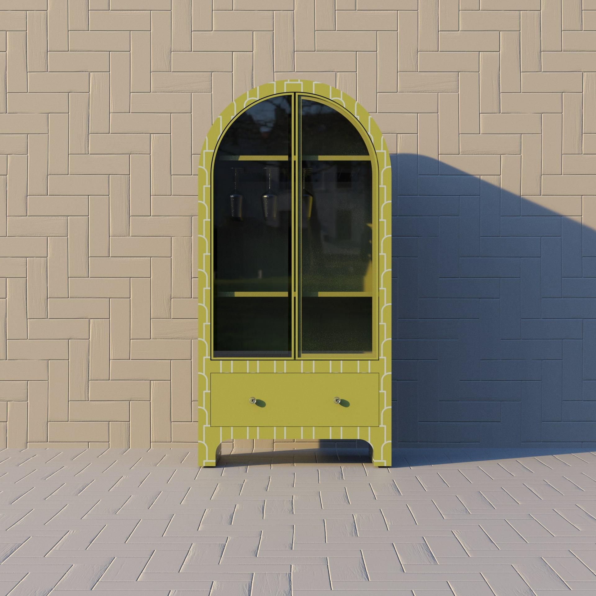 Bone Mush Inspired Yellow Lemon Bar Cabinet by Artisanal For Sale