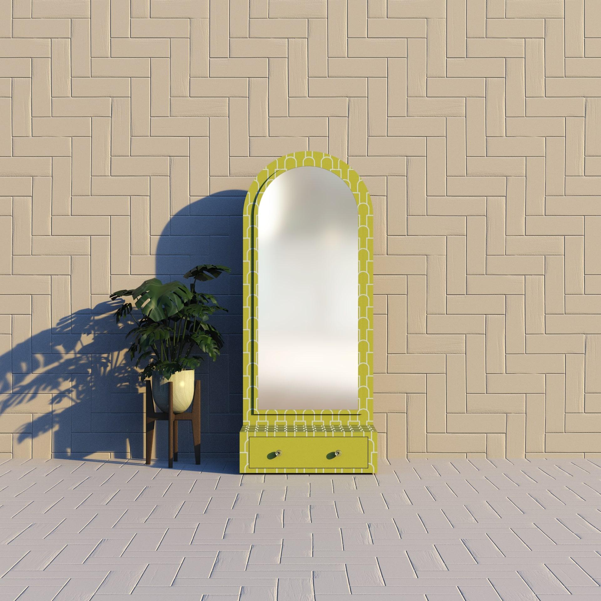 Eleva il tuo A Space con un'Eleganza senza tempo
Ti presentiamo il Mush Collective Mirror, uno specchio da terra giallo limone con un cassetto sul fondo. Ispirato ai delicati disegni dei funghi, questo specchio presenta un design intricato che