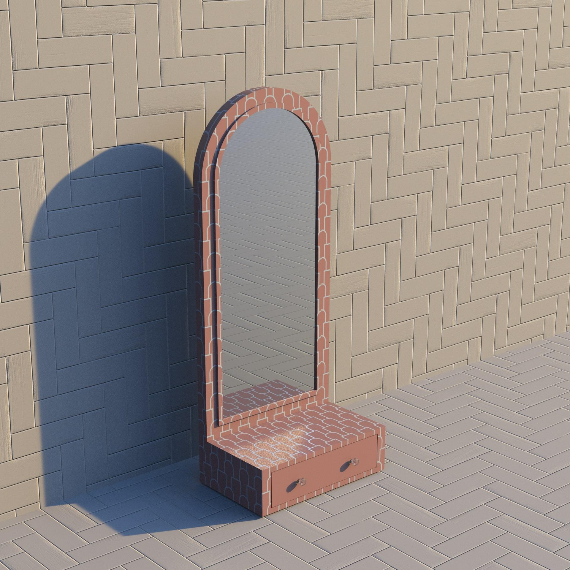 Mush Pink Floor Mirror with Drawer In New Condition For Sale In New York, NY