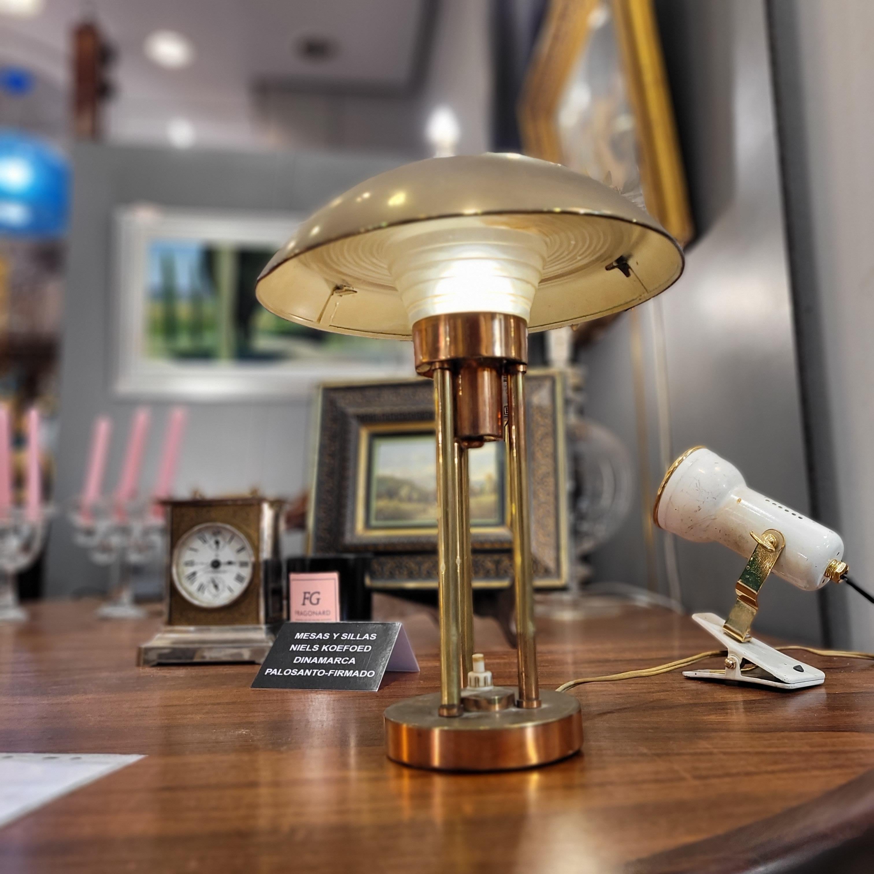 Lámpara de mesa Art Déco seta, francesa, latón dorado, Claude-Paz Et Silva, Art Déco en venta 11