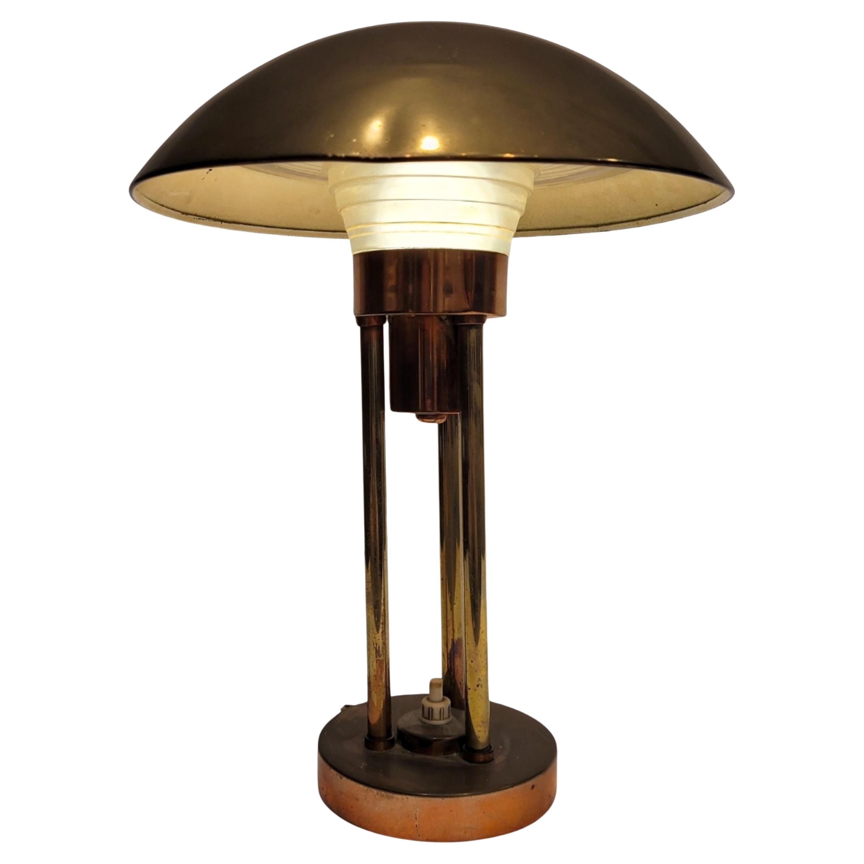 Mushroom Art Deco table lamp, French, gilt brass, Claude-Paz Et Silva, Art Deco