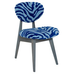 Silla Seta de Lana Azul Cebra de Vintola Studio, Asiento Tejido a Mano