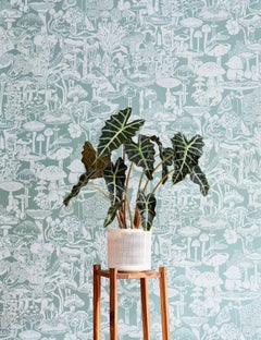 Mushroom City Designer Wallpaper in Color Botanica 'Soft White on Frost Green'