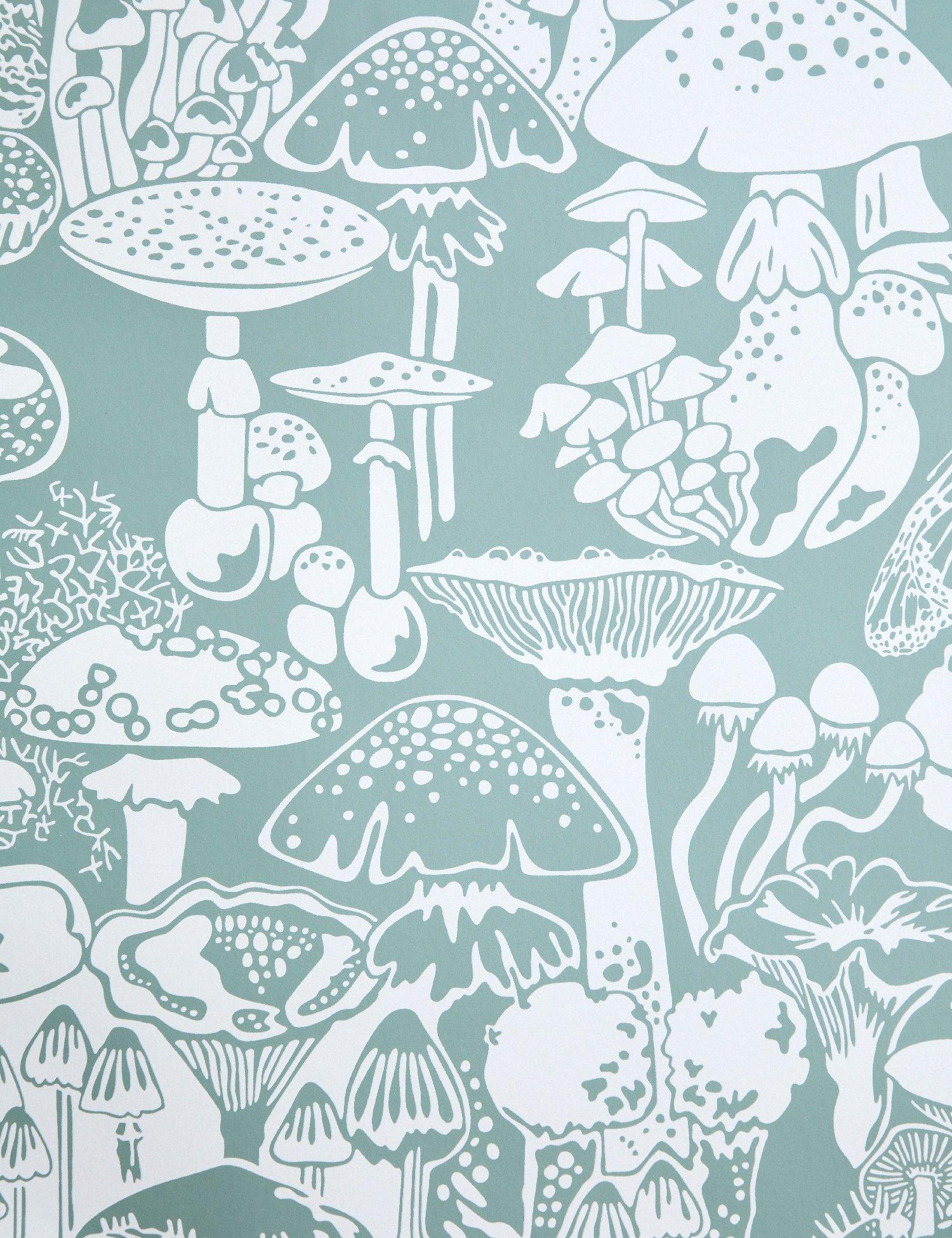XXIe siècle et contemporain Papier peint Mushroom City Designer en couleur Botanica « Blanc tendre sur vert givré » en vente