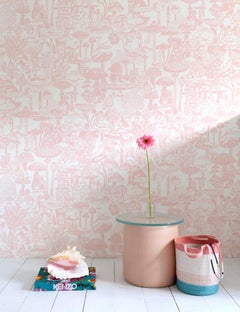 Mushroom City Designer Wallpaper in Daisy 'Pink and White'