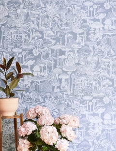 Mushroom City Designer Wallpaper in Glacial 'Powder Blue and Periwinkle'