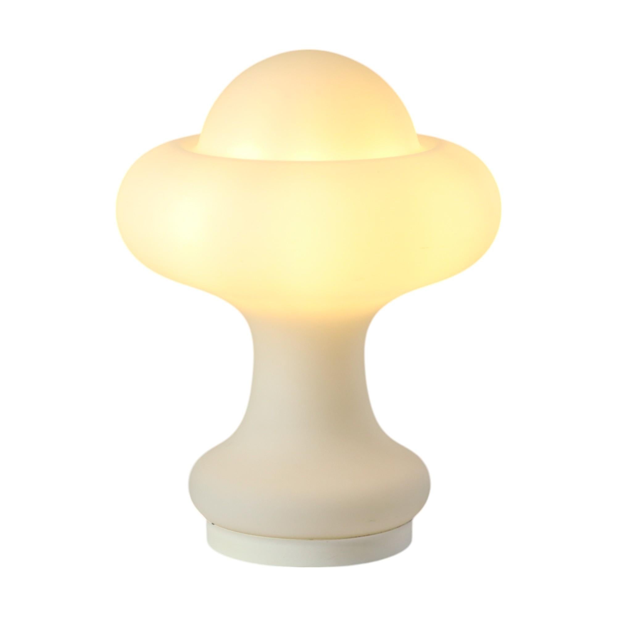 Beautiful large mushroom lamp made of frosted glass, completely in the typical space age style, timeless design object by Peill & Putzler, Germany, 1960s.

Beautiful XL design lamp, statement piece and eye-catcher in your interior, super