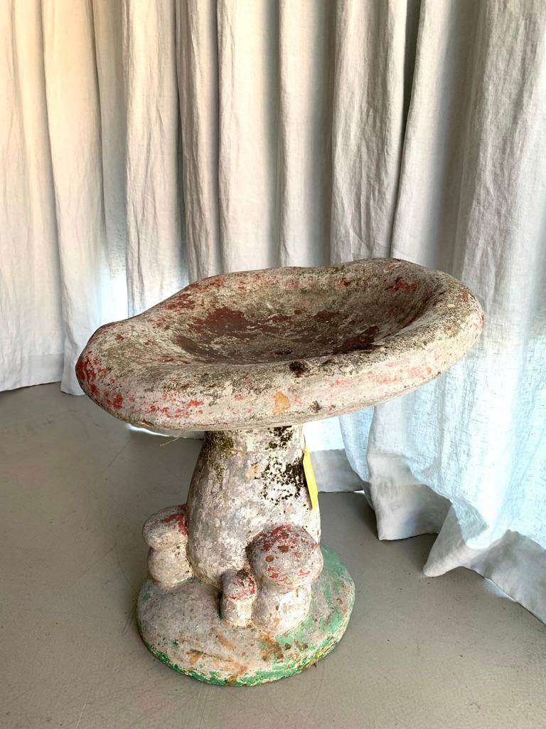 Charming vintage garden stool in the shape of a mushroom - has been patinated to perfection outdoors for many years - now also cool as an indoor stool or ornamental statue.