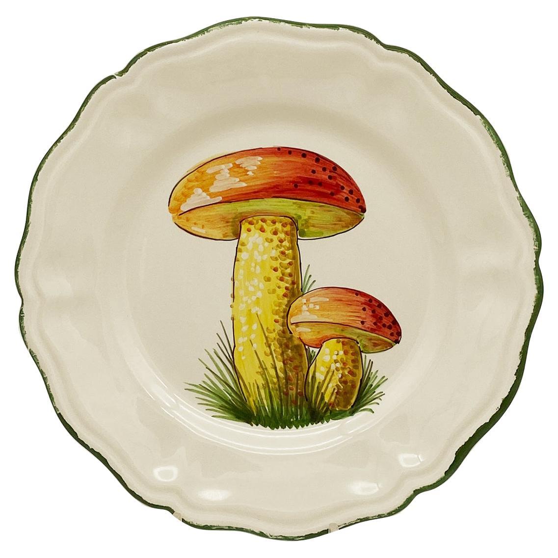 Mushroom Handpainted in Italy Dessert Plate For Sale