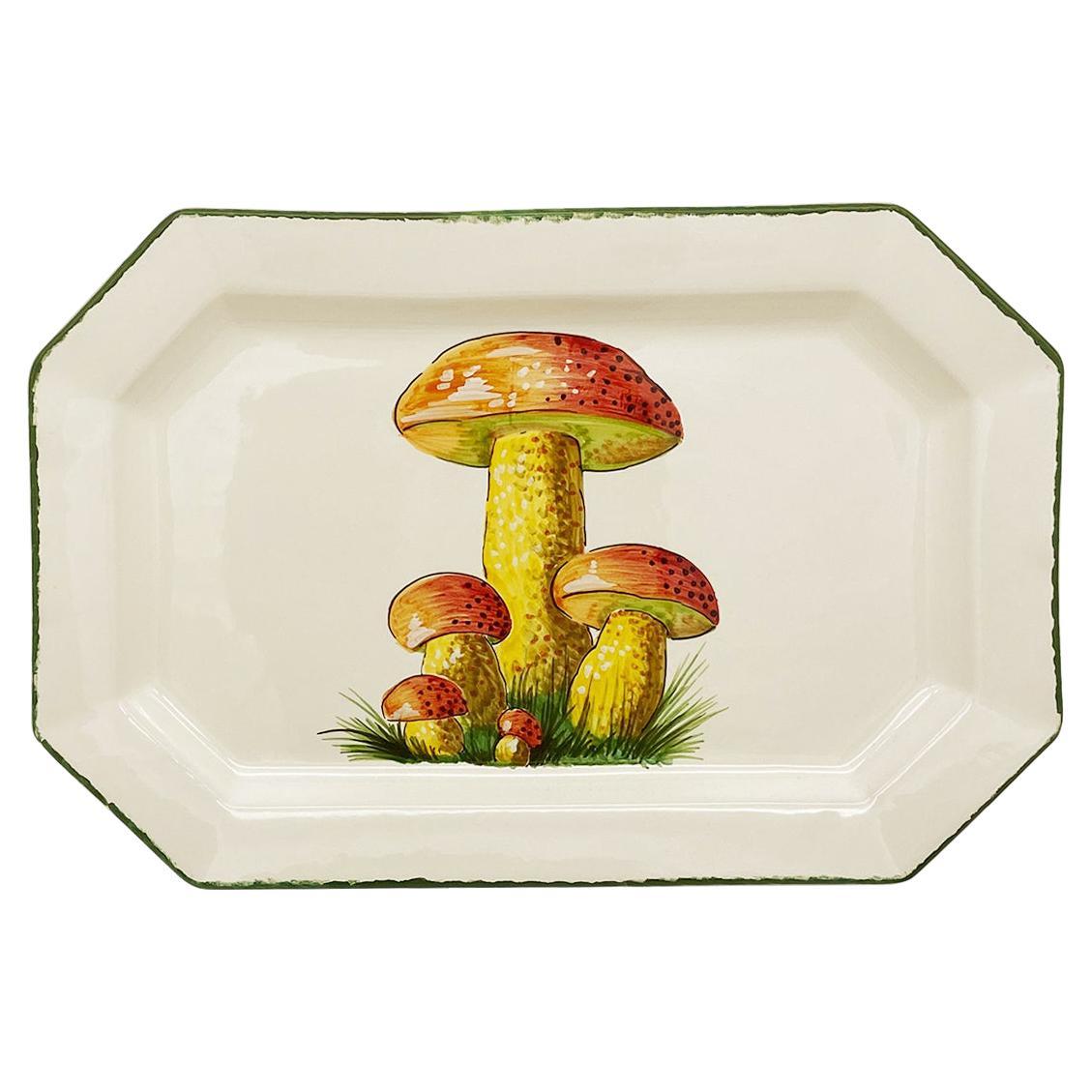 Mushroom Handpainted in Italy Rectangular Tray