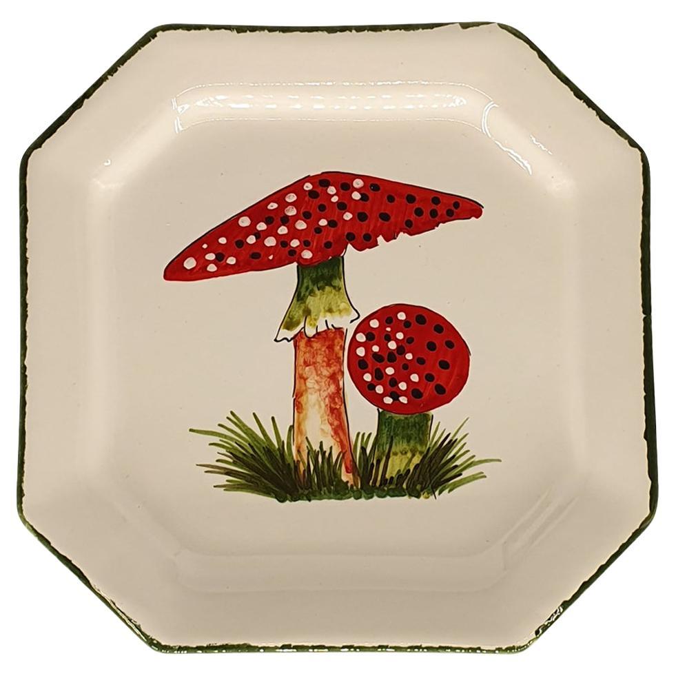 Mushroom Handpainted in Italy Square Tray