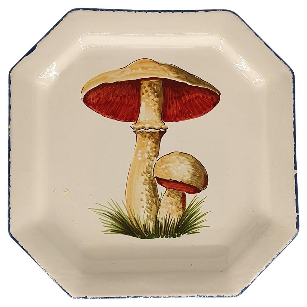 Mushroom Handpainted in Italy Square Tray For Sale