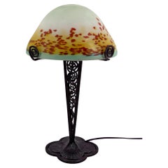Mushroom Lamp in Wrought Iron and Blown Glass Shade, France, Circa 1920
