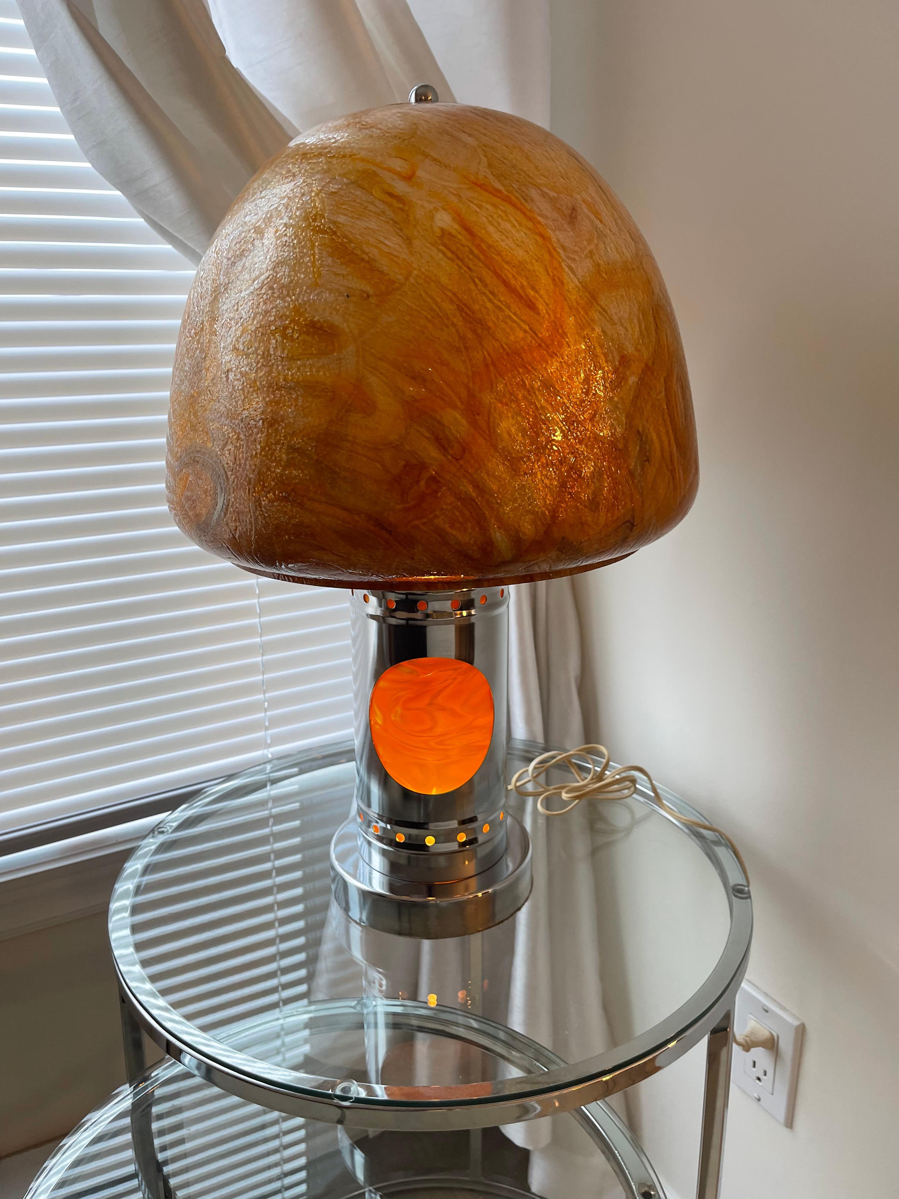 50’s Beautiful mid Century modern chrome lamp with orange shade. 