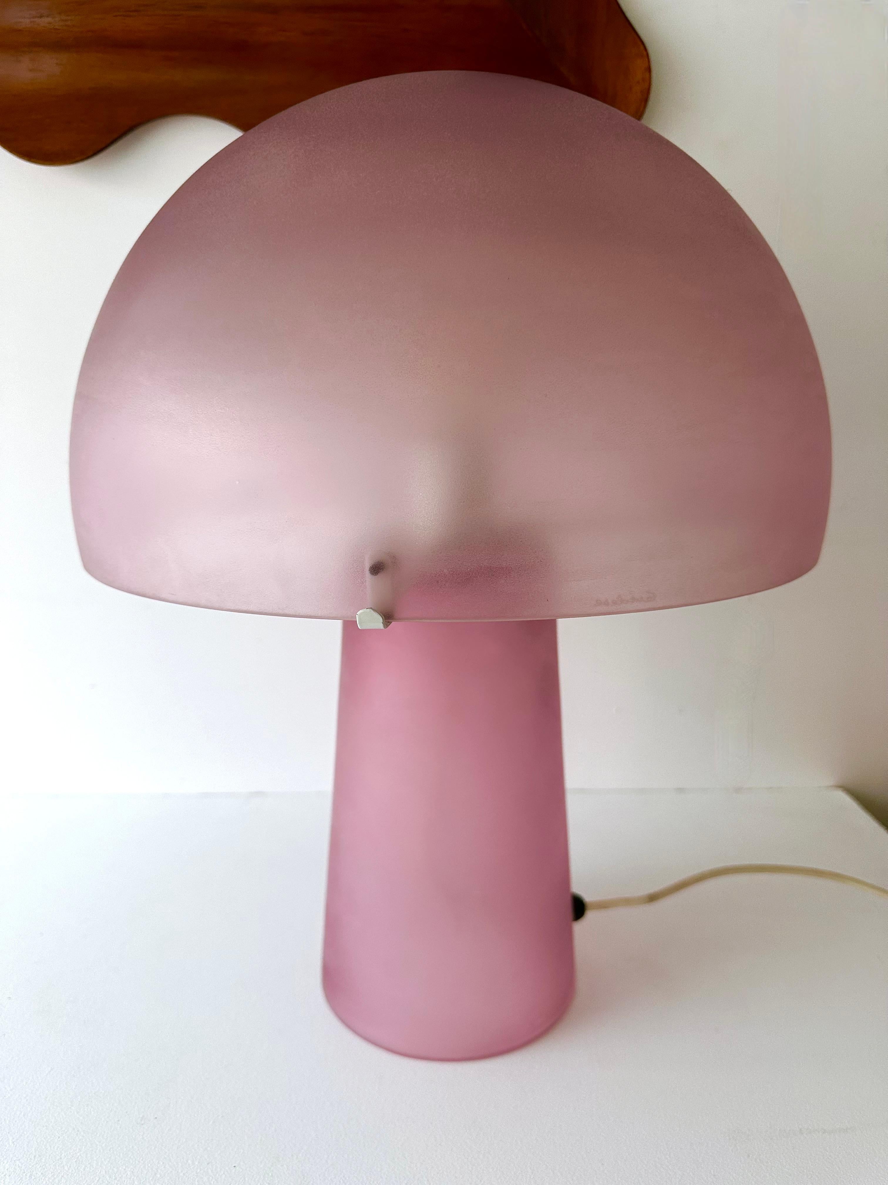 Metal Mushroom Lamp Pink Murano Glass by Cenedese, Italy, 1970s