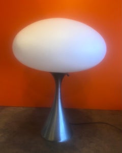 Mushroom Lamp with Brushed Aluminum Base & Matte Glass Shade by Laurel Lamp Co.