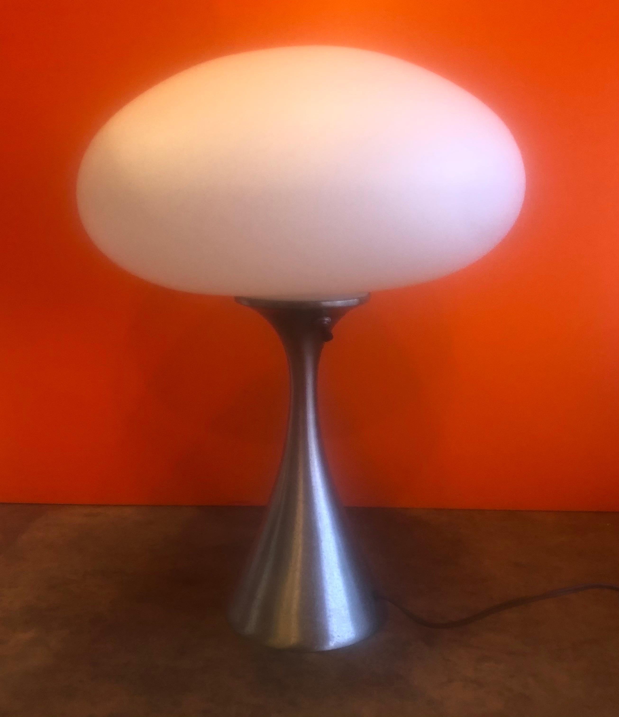 Mid-Century Modern Mushroom Lamp with Brushed Aluminum Base & Matte Glass Shade by Laurel Lamp Co.