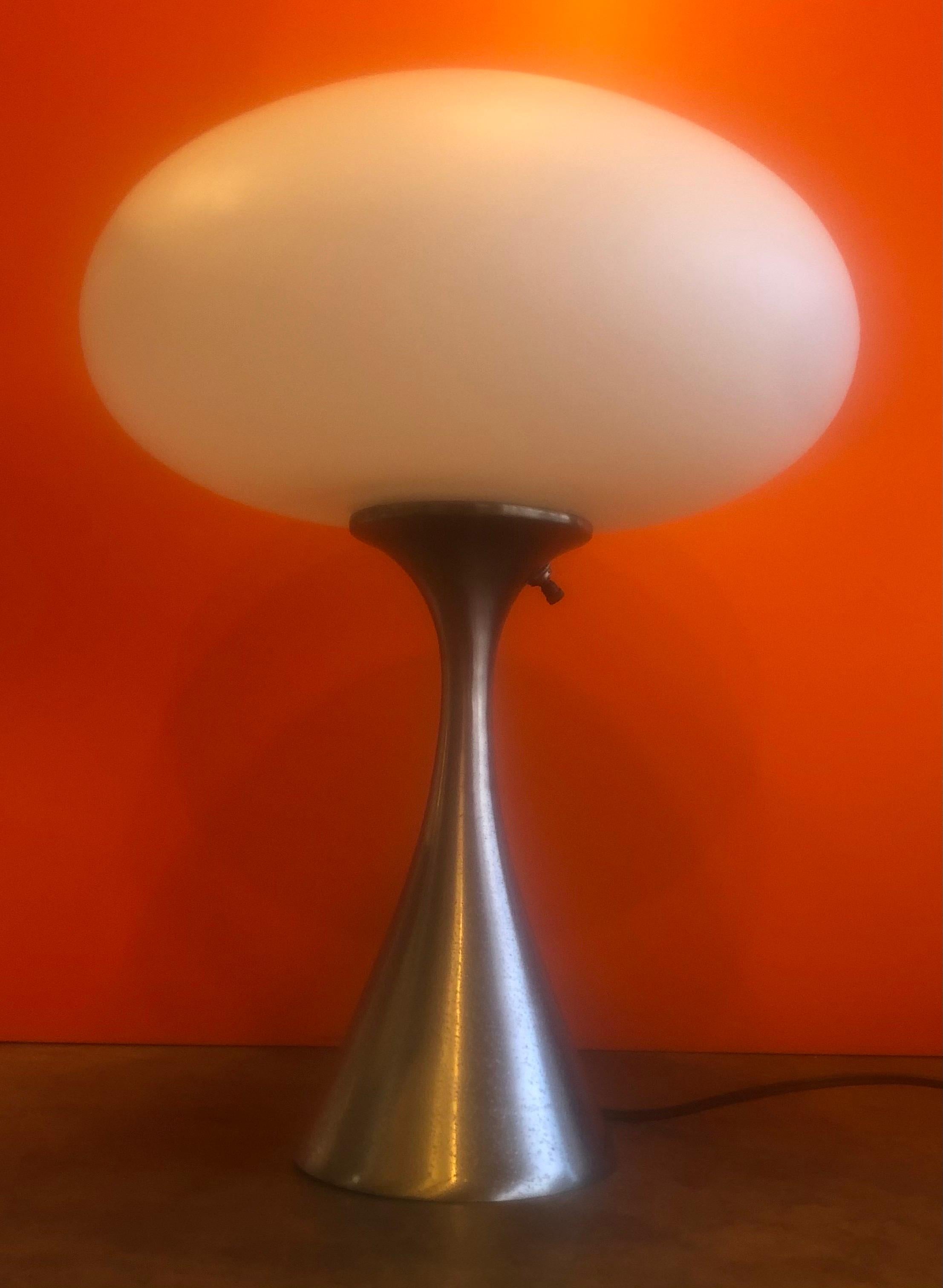 American Mushroom Lamp with Brushed Aluminum Base & Matte Glass Shade by Laurel Lamp Co.