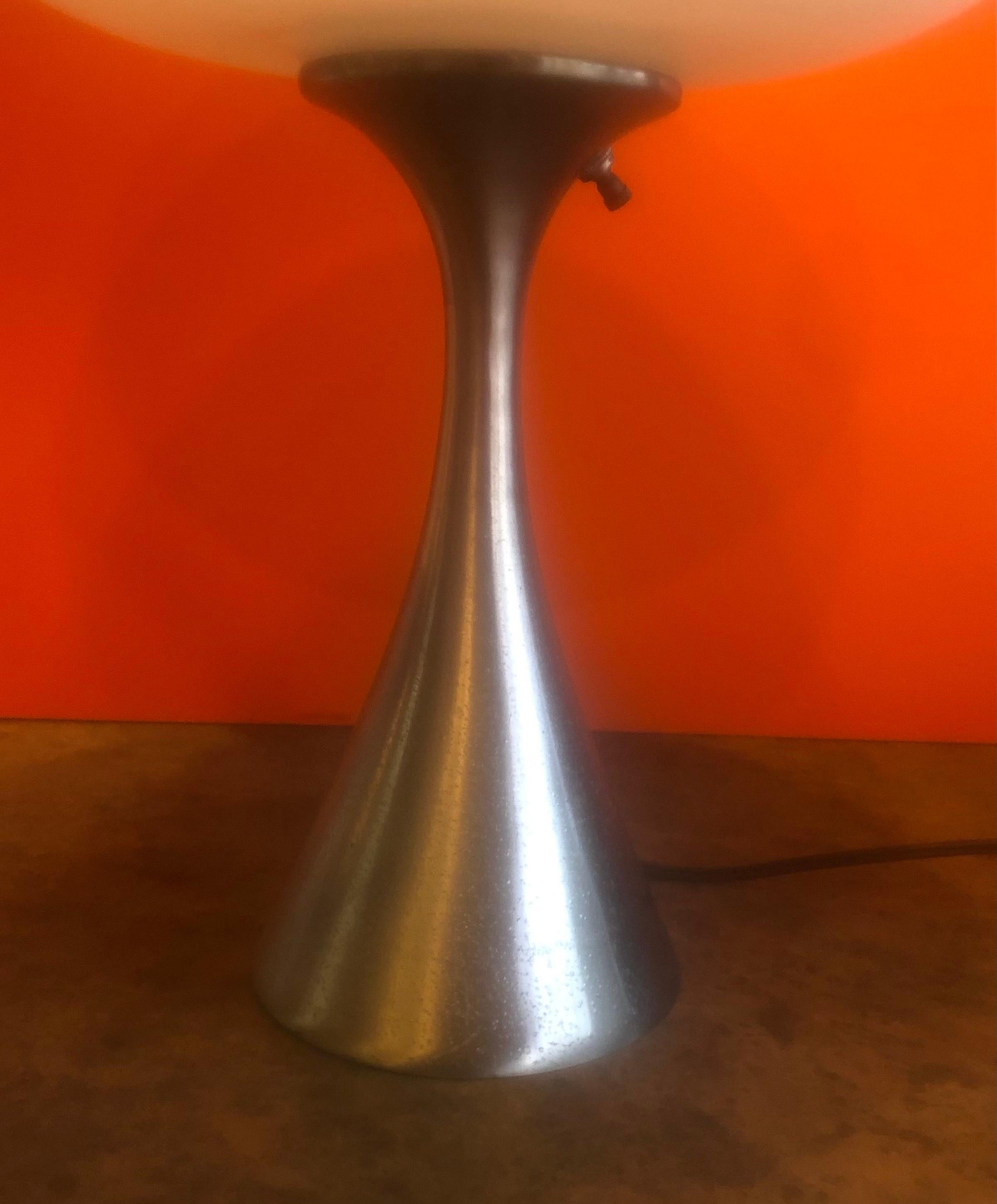Mushroom Lamp with Brushed Aluminum Base & Matte Glass Shade by Laurel Lamp Co. In Good Condition In San Diego, CA