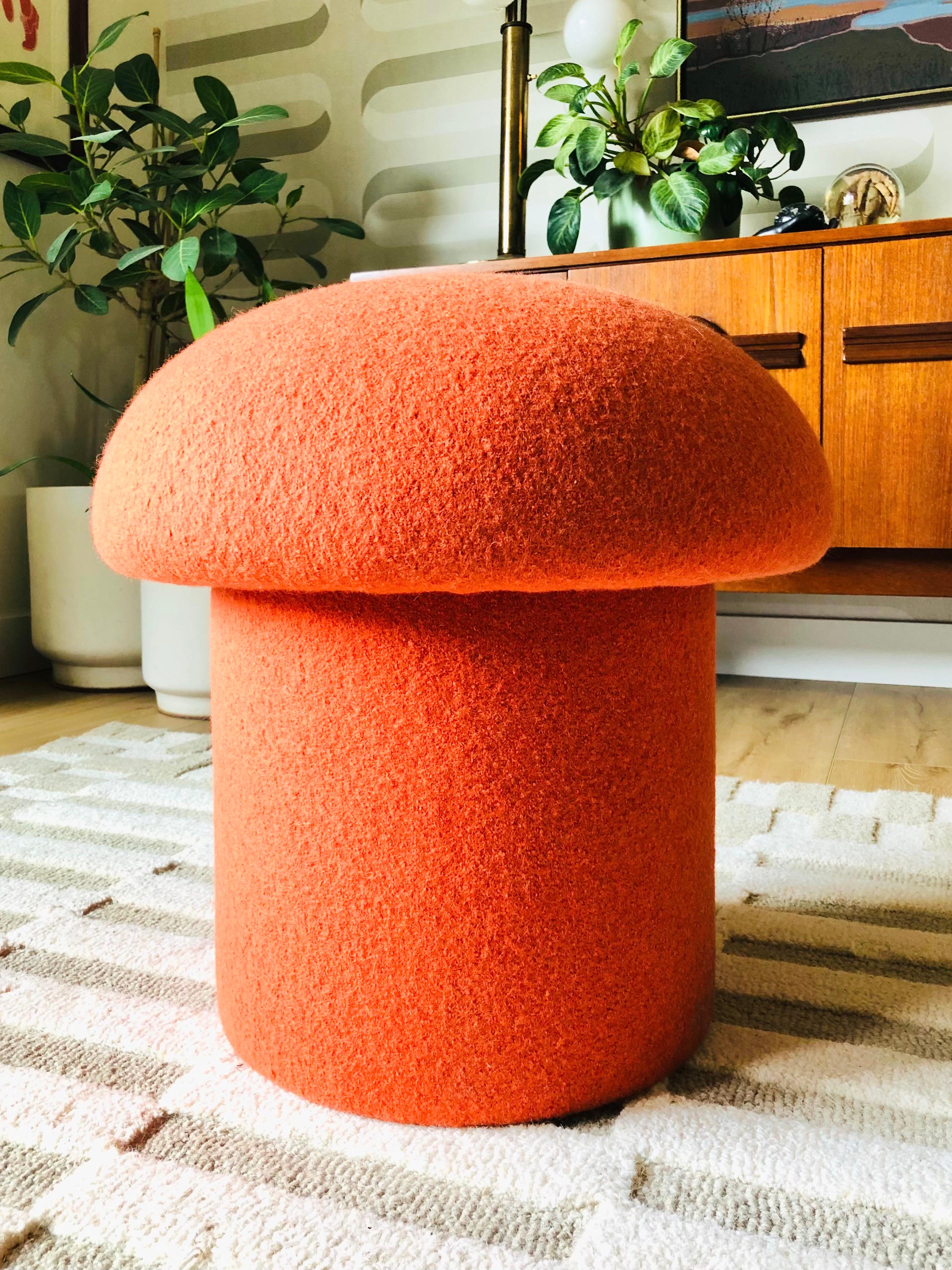 Mushroom Ottoman in Carrot Wool For Sale 1