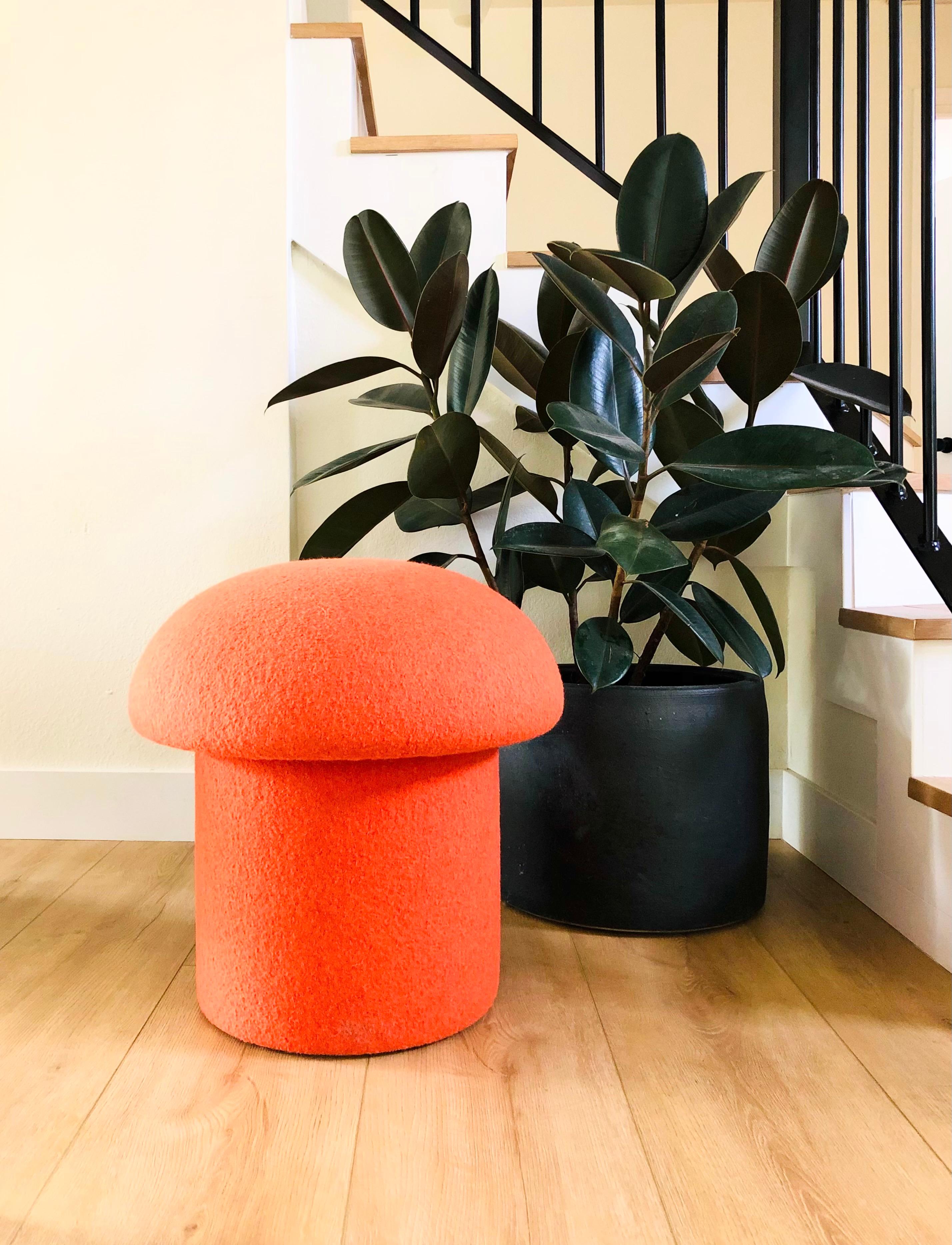 Contemporary Mushroom Ottoman in Carrot Wool For Sale