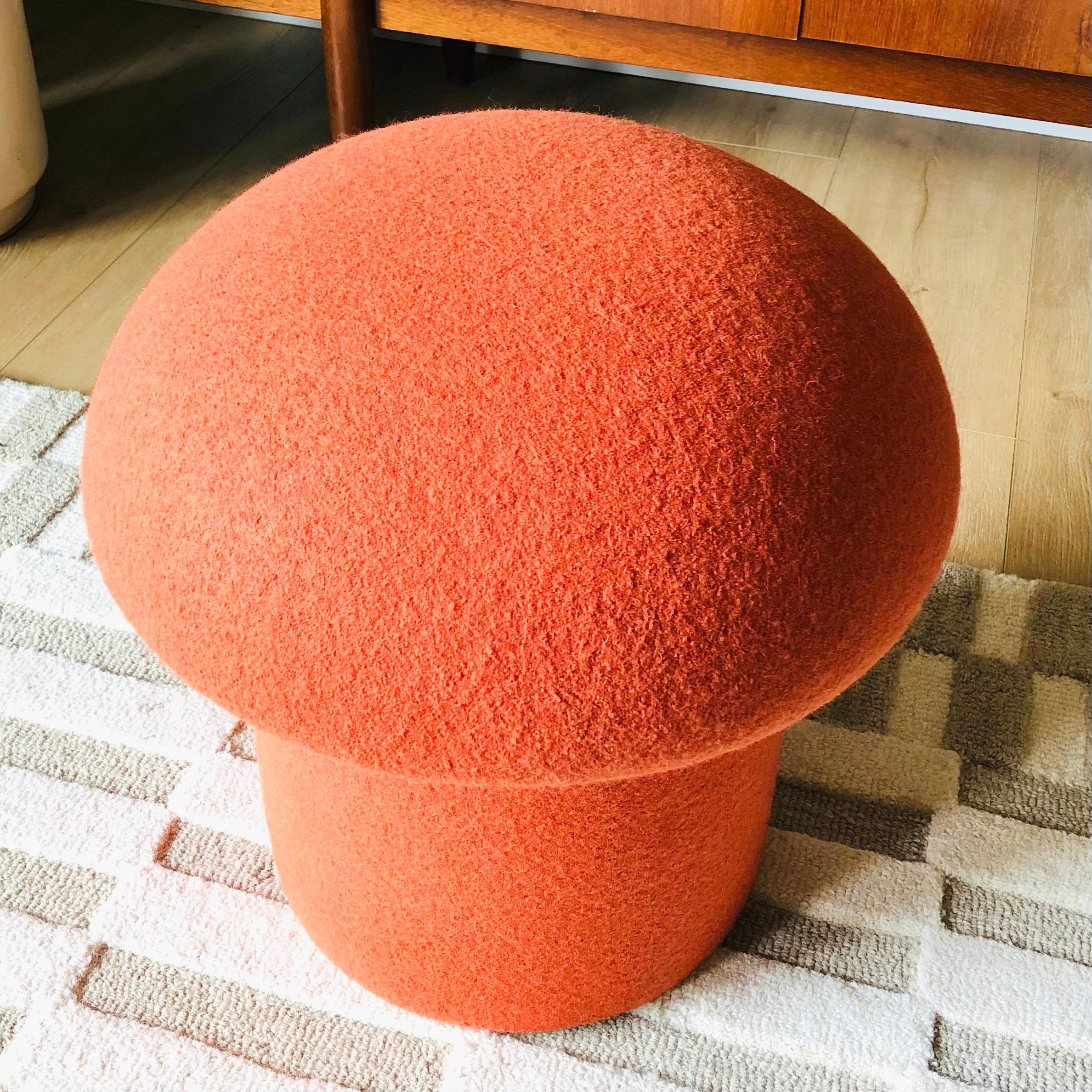 Mushroom Ottoman in Carrot Wool For Sale 2