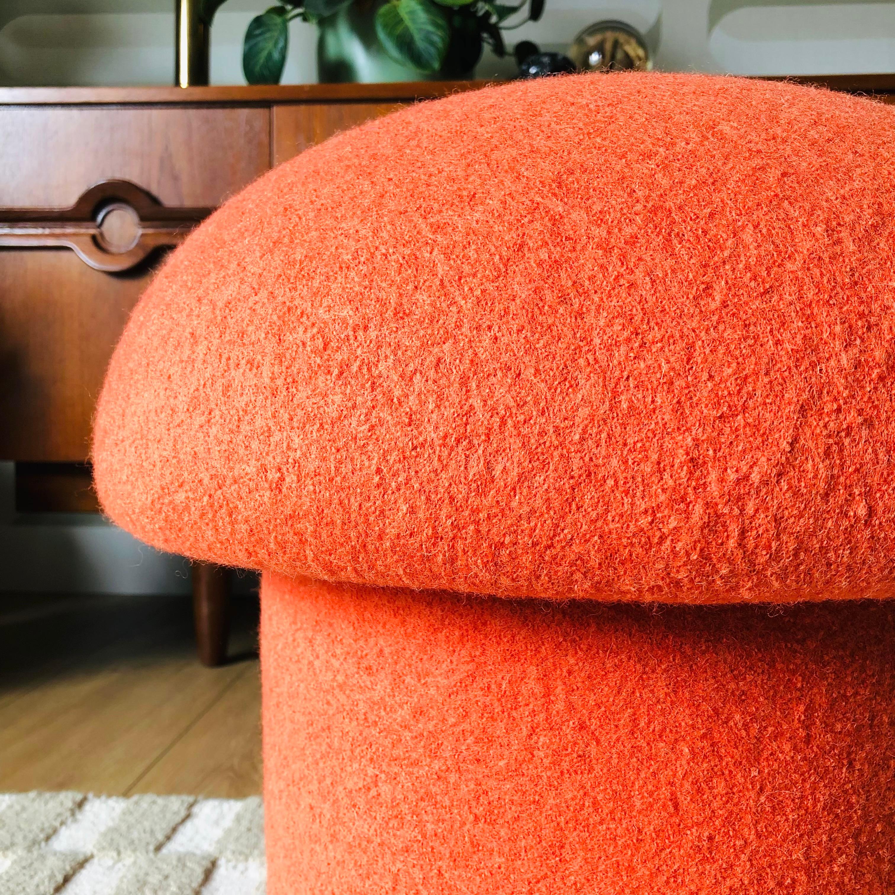 Mushroom Ottoman in Carrot Wool For Sale 3