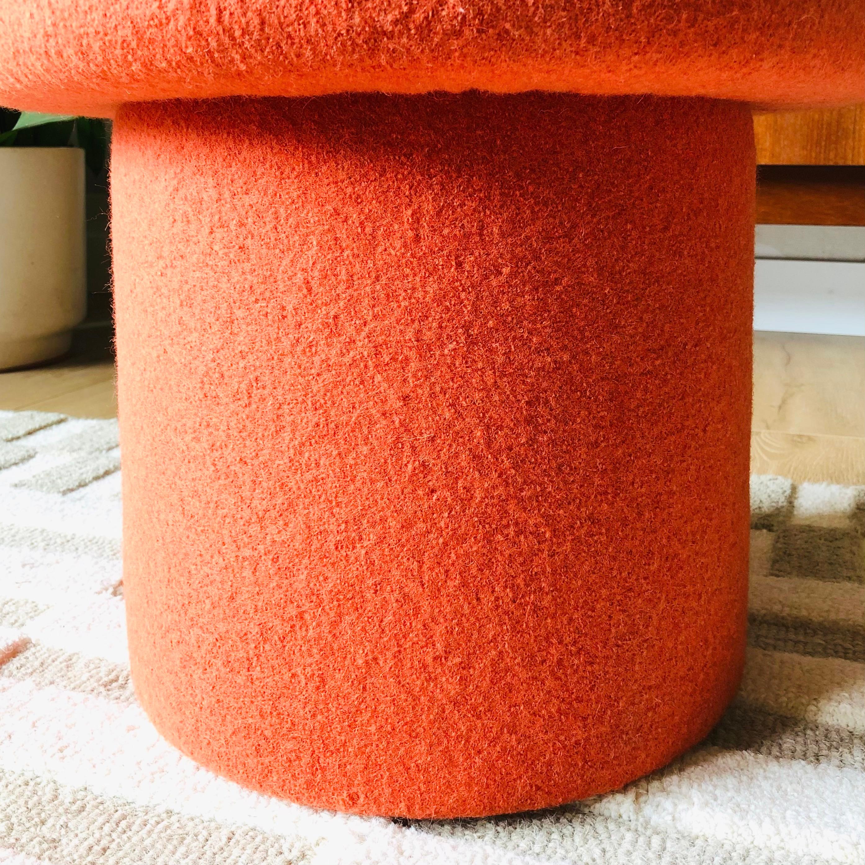 Mushroom Ottoman in Carrot Wool For Sale 4