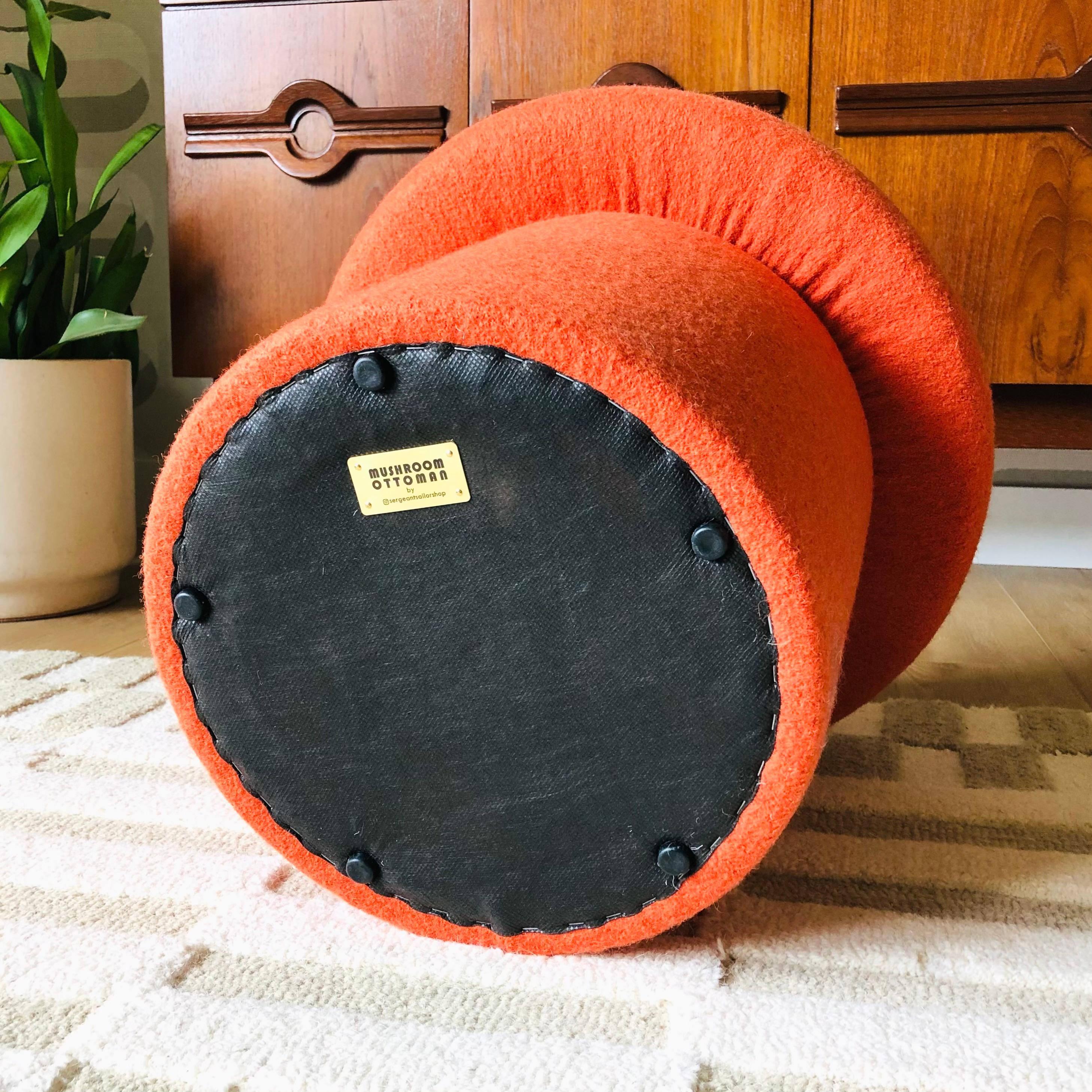 Mushroom Ottoman in Carrot Wool For Sale 6
