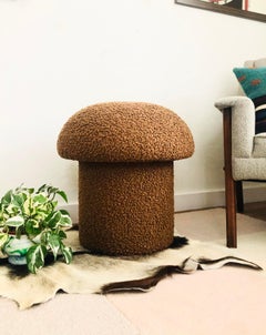 Mushroom Ottoman in Chestnut Brown Boucle