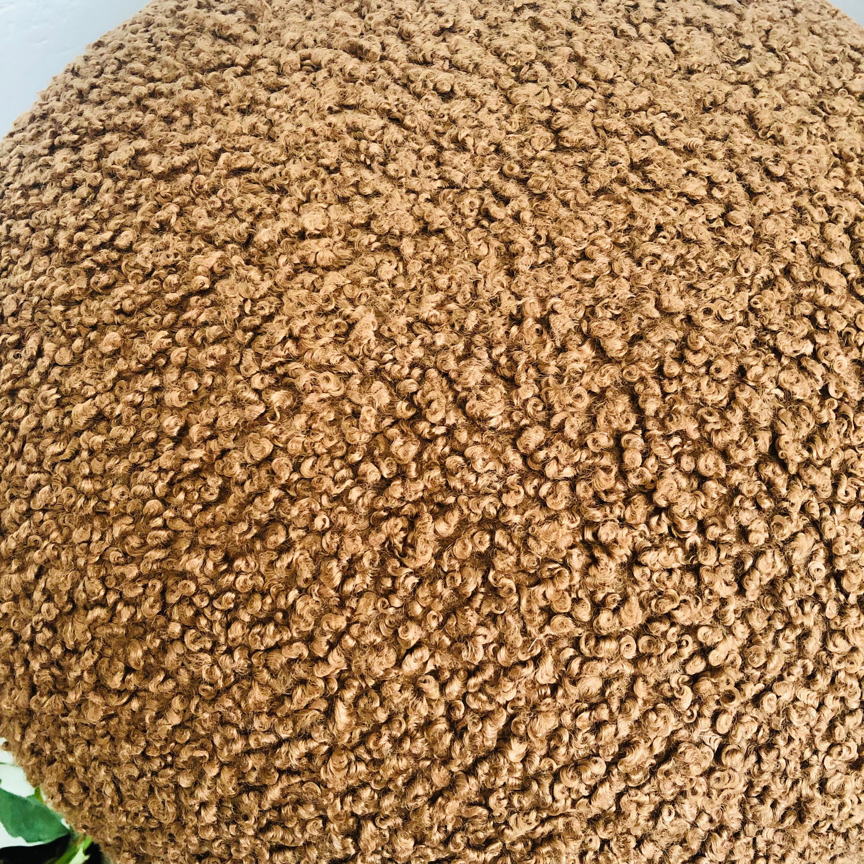 Mid-Century Modern Mushroom Ottoman in Chestnut Brown Boucle For Sale