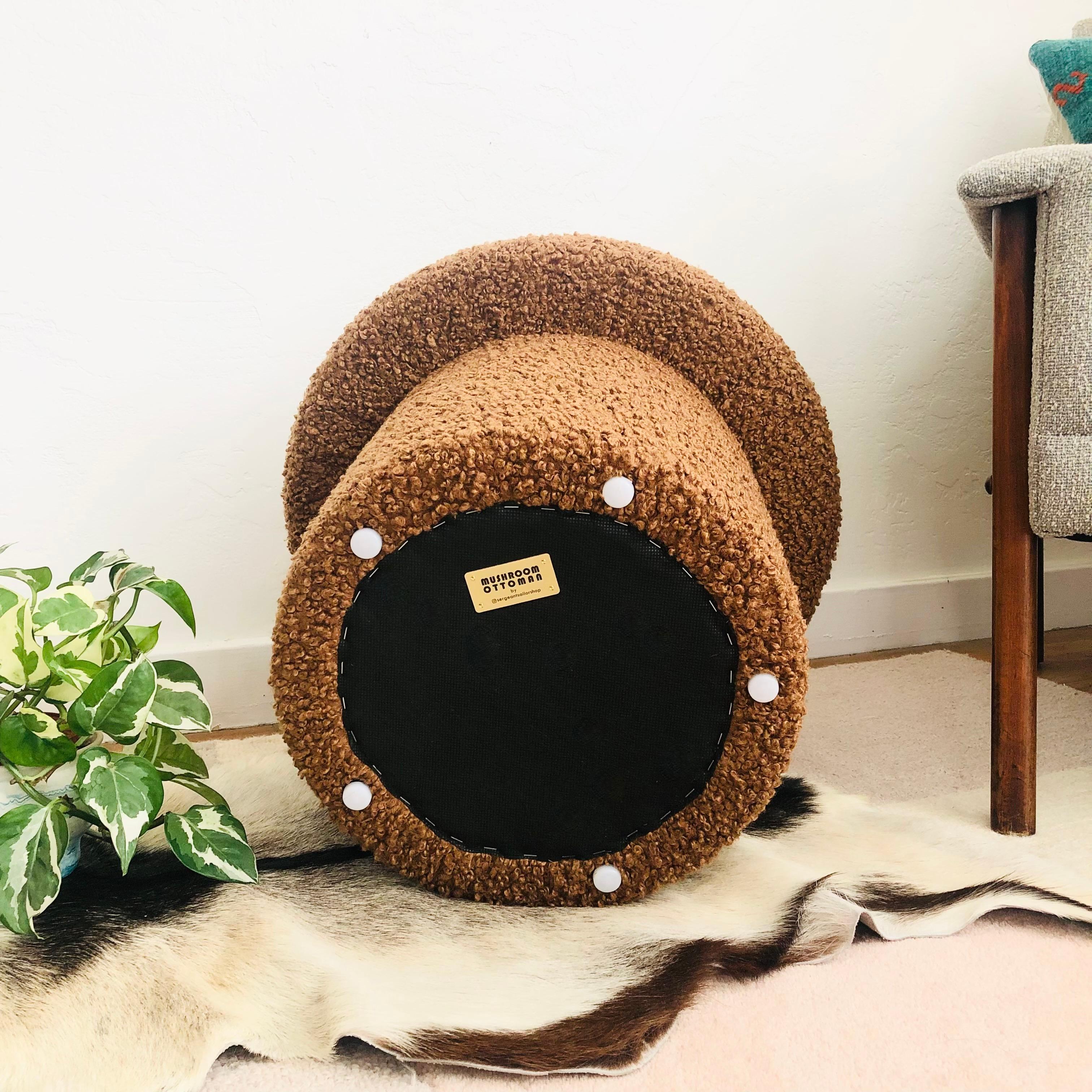 American Mushroom Ottoman in Chestnut Brown Boucle For Sale