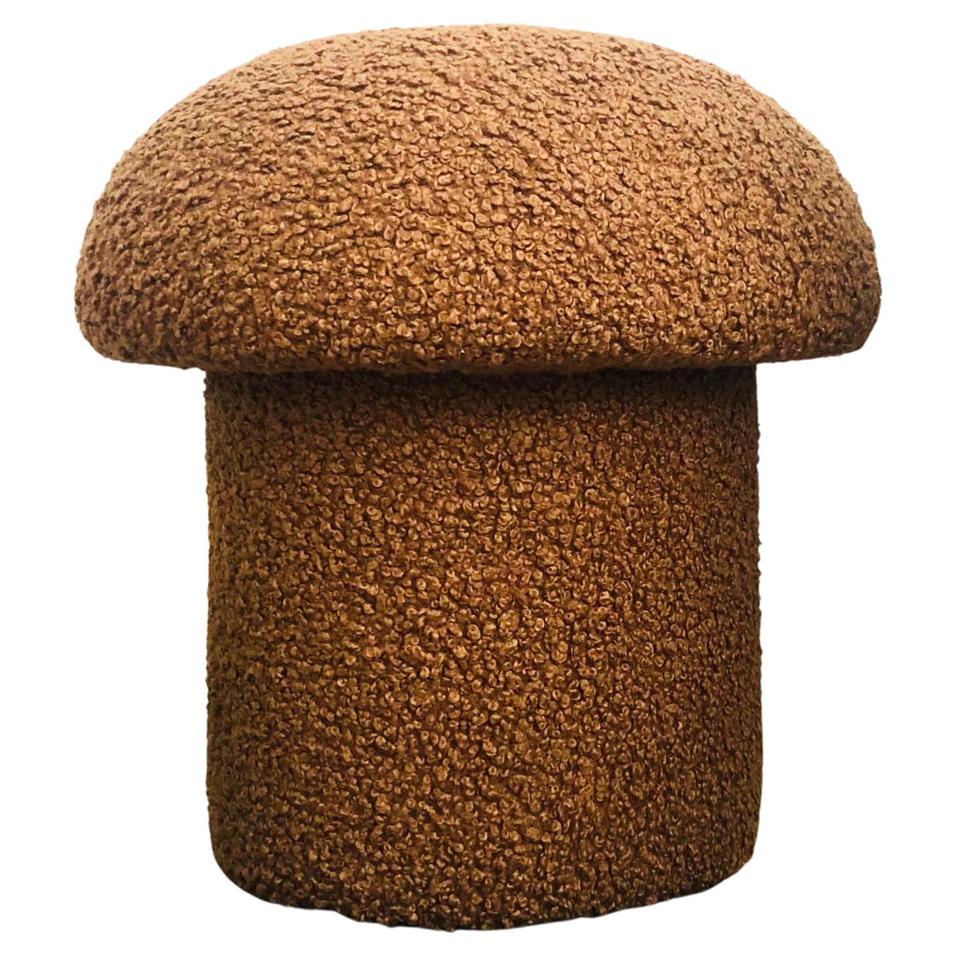 Mushroom Ottoman in Chestnut Brown Boucle For Sale