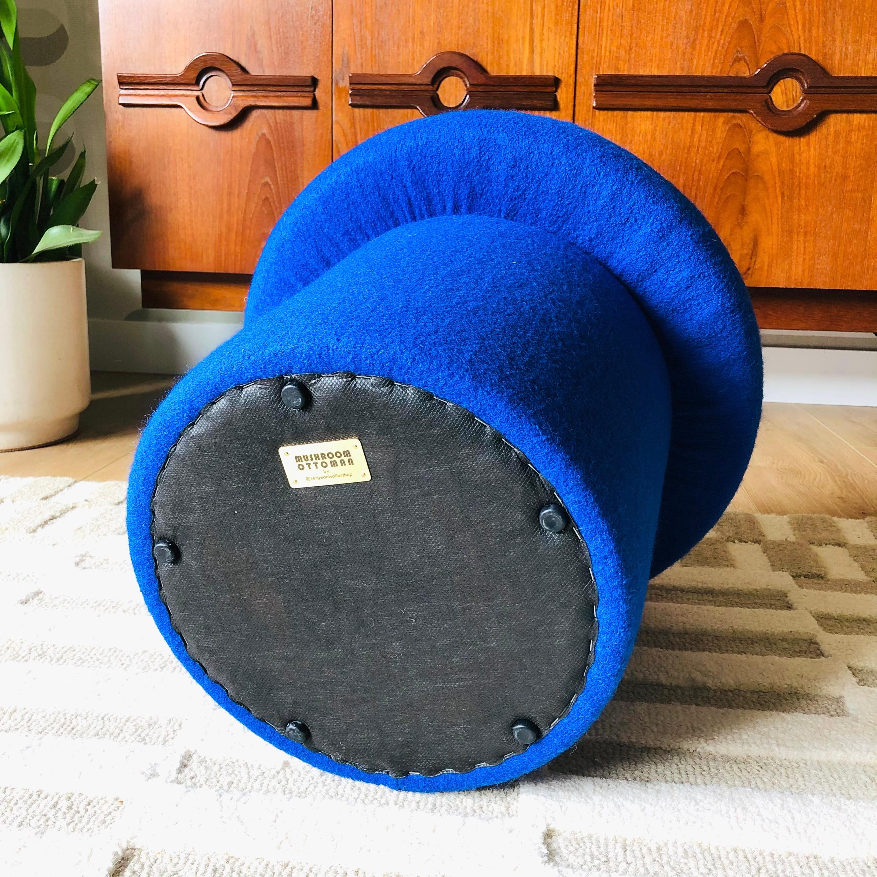 Mushroom Ottoman in Cobalt Wool For Sale 5