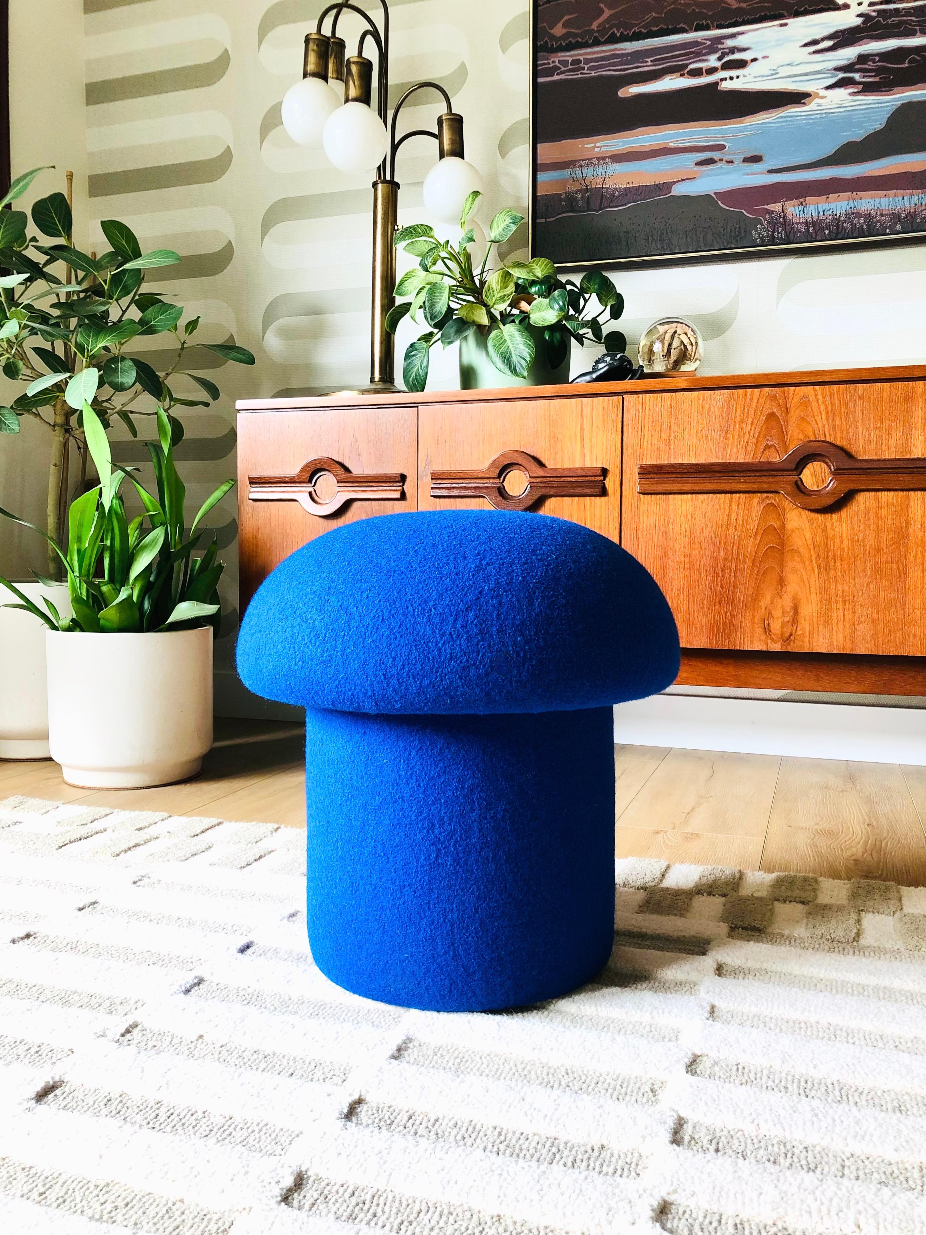 Mushroom Ottoman in Cobalt Wool For Sale 6